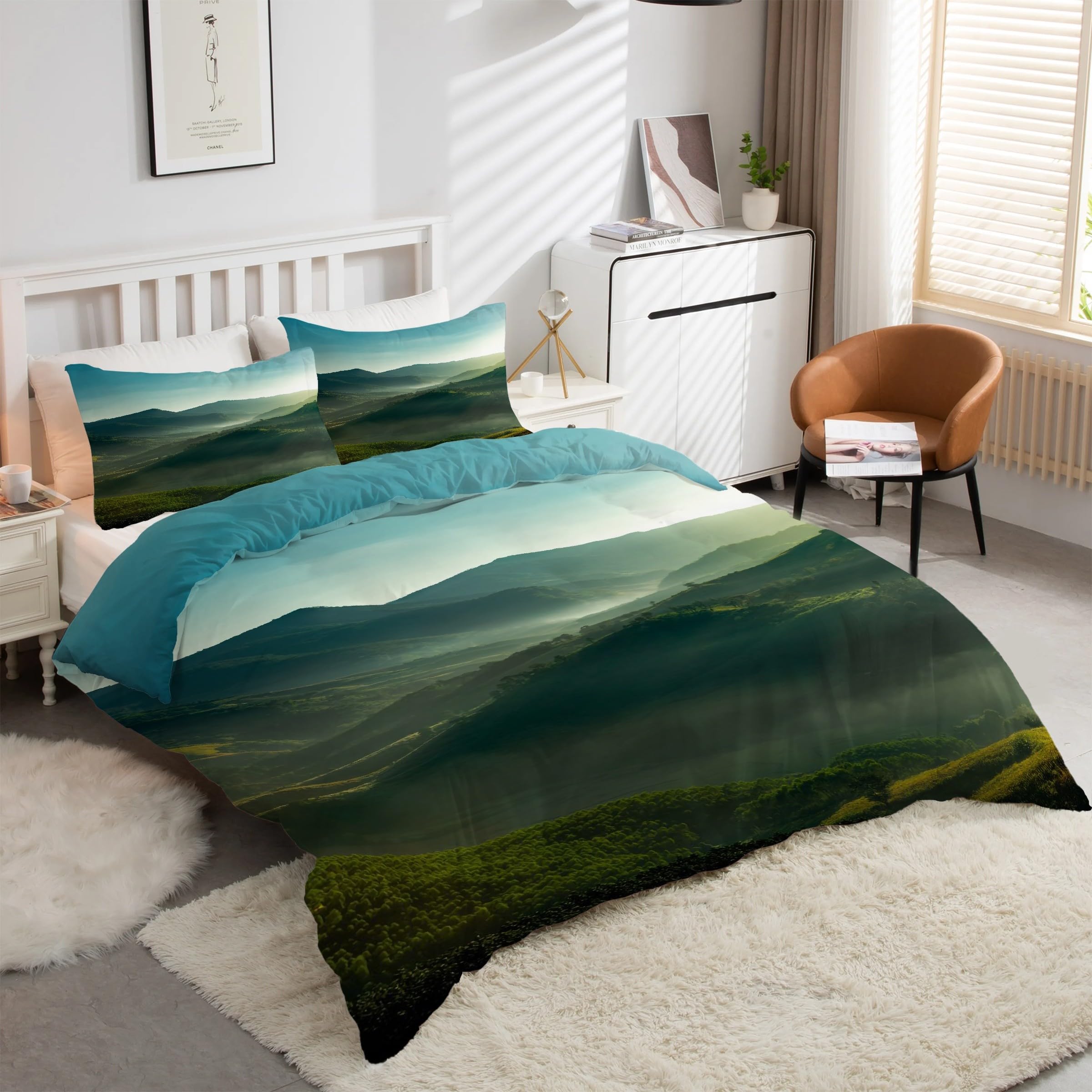 Housse de couette 220x240 fermeture éclair vert sans repassage