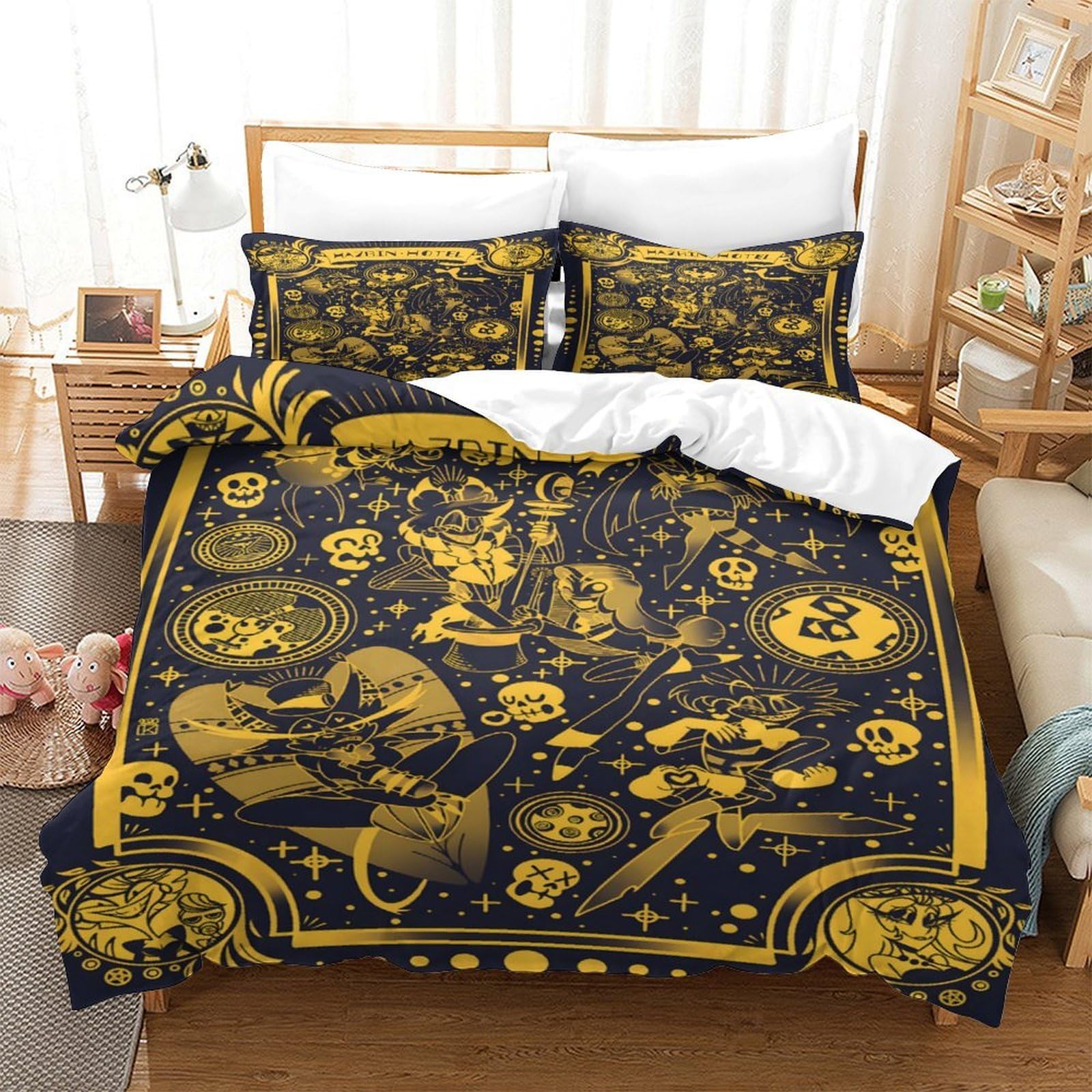 personaggi di fantasia Impressione 3D 3 pz fodera per edredone stile di illustrazione gotico coperteletto microfibra morbida traspirante per ragazzi uomini adulti Double（200x200cm）