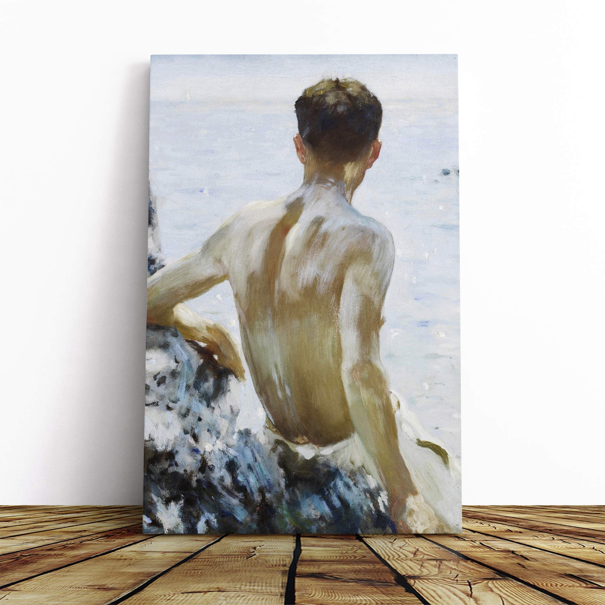 Henry Scott Tuke Beach Study Canvas Print | Gallery Wrapped 30mm Frame Wall Art | 24x16 inches | Ready to Hang | Modern Seascape Picture | Living Room Bedroom Lounge Office