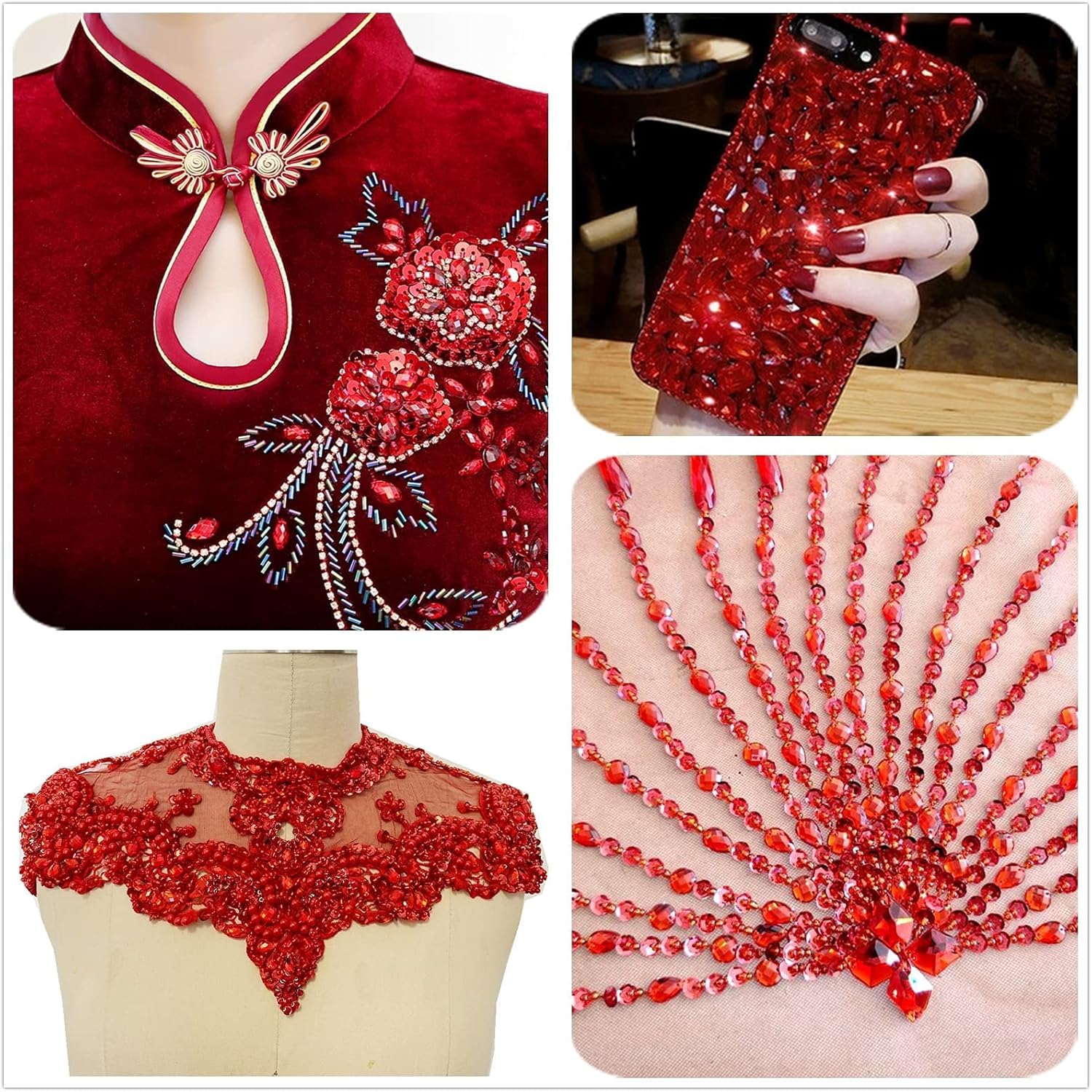 500 Pieces Mixed Acrylic Sew on Flatback Rhinestones Crystal Acrylic Gems Diamante for Crafts DIY Dress Clothes Shoes Bag Decorations (Red) - Image 5