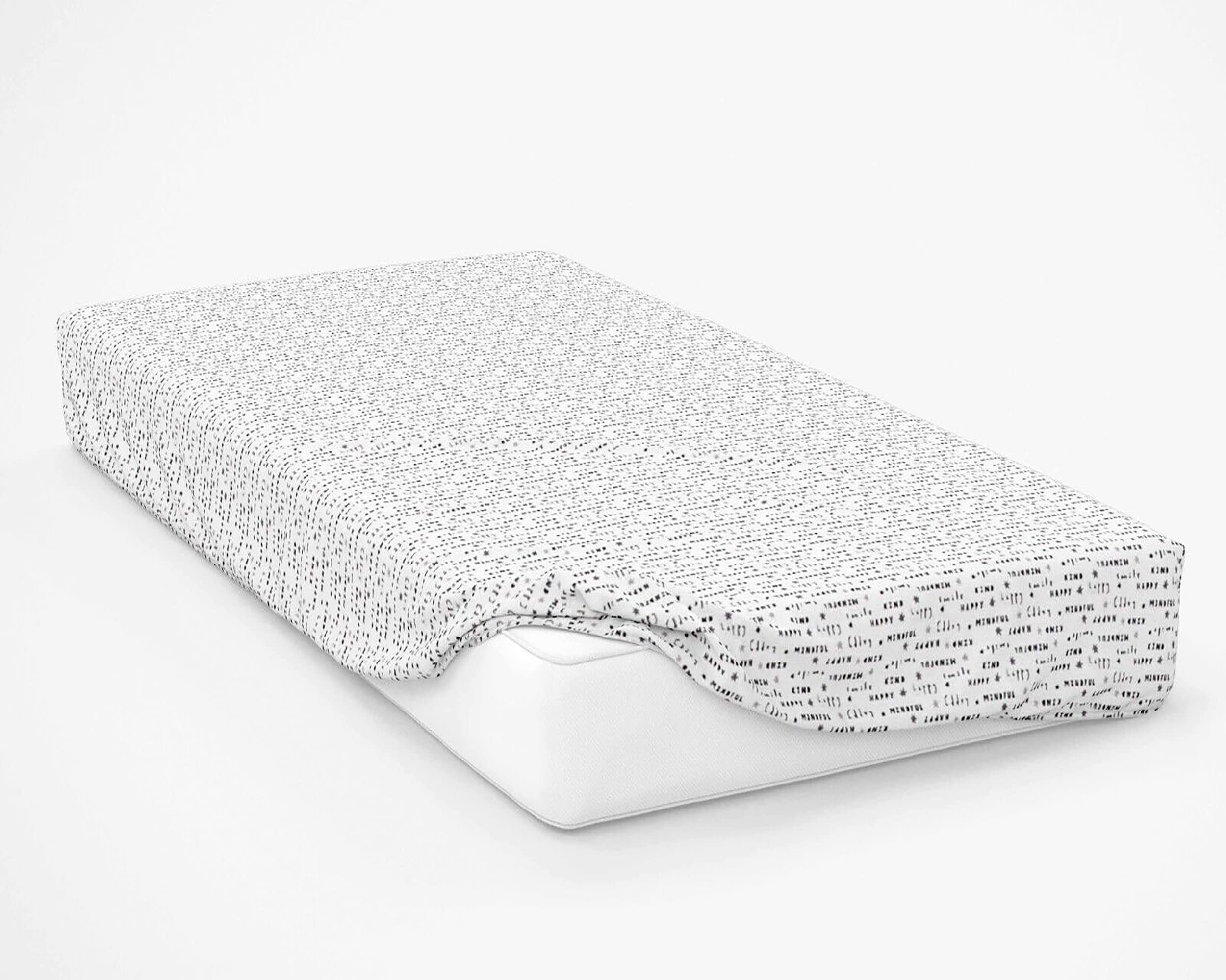 NightComfort 100% Jersey Cotton Knitted Cot Bed Fitted Sheet Mattress Cover, Mindful/Slogan, 120cm x 60cm (Cot/Travel Cot Size)