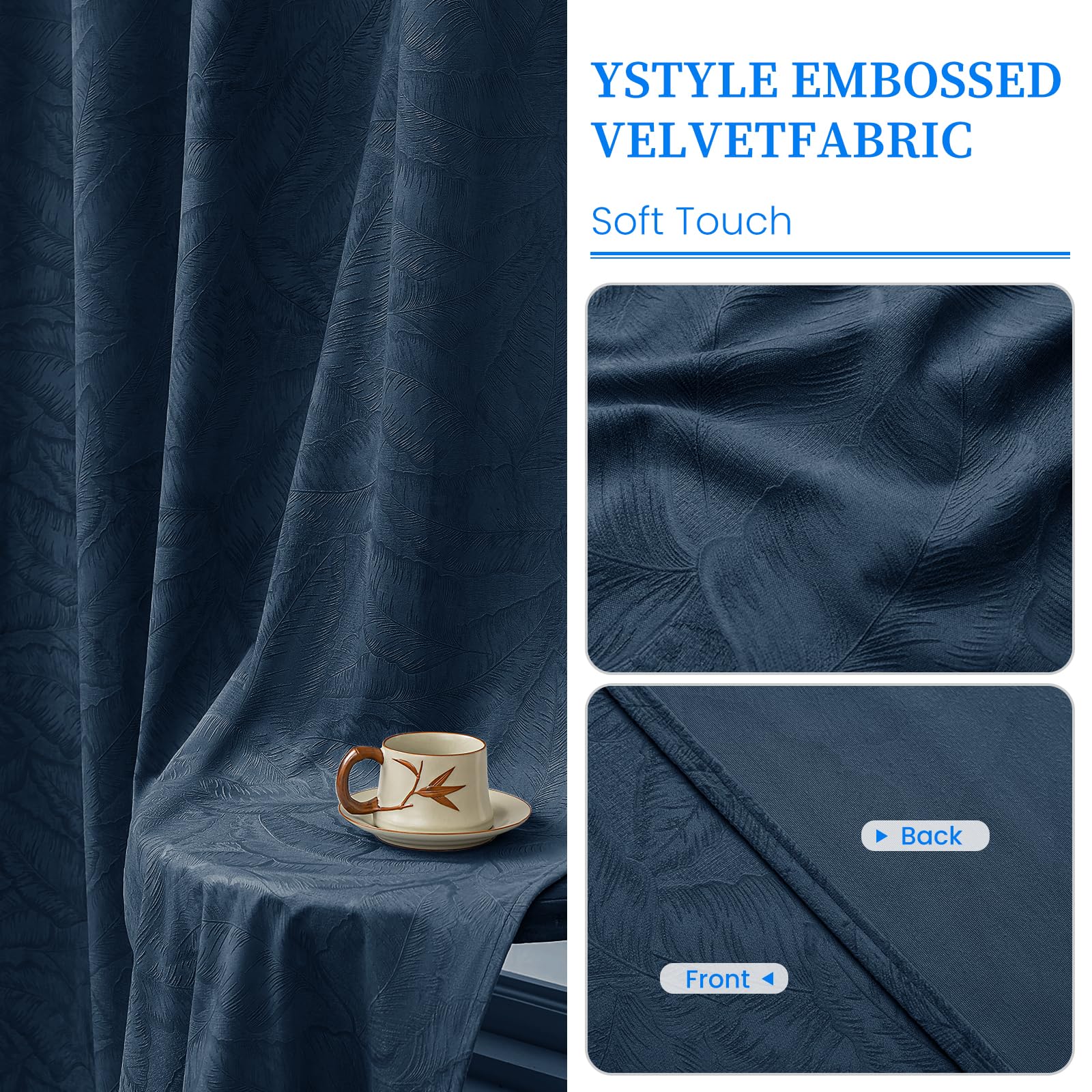 Ystyle Cortinas Salon Terciopelo Opacas 2 Piezas, 140×245 CM, Azul Oscuro | Cortinas Termicas Aislantes Frio y Calor, Cortina con Ojales Modernas Antiruido para Habitacion Comedor