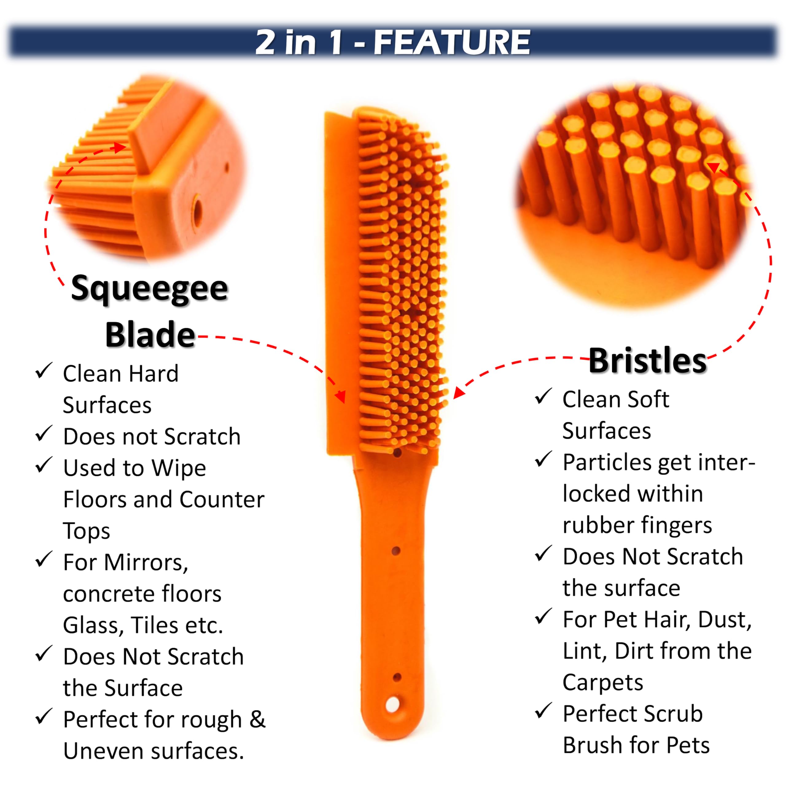 2 in 1: Professional Multi-Use Pet Hair Remover RUBBER BRUSH to Broom Outdoor & Indoor, Blue - Image 2