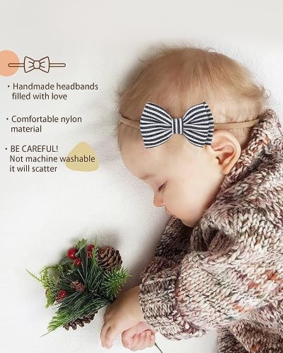 Miniatura 2 de doboi 24 diademas de flores y lazos para el cabello, de nailon suave, accesorios elásticos para el cabello para recién nacidos, bebés y niños