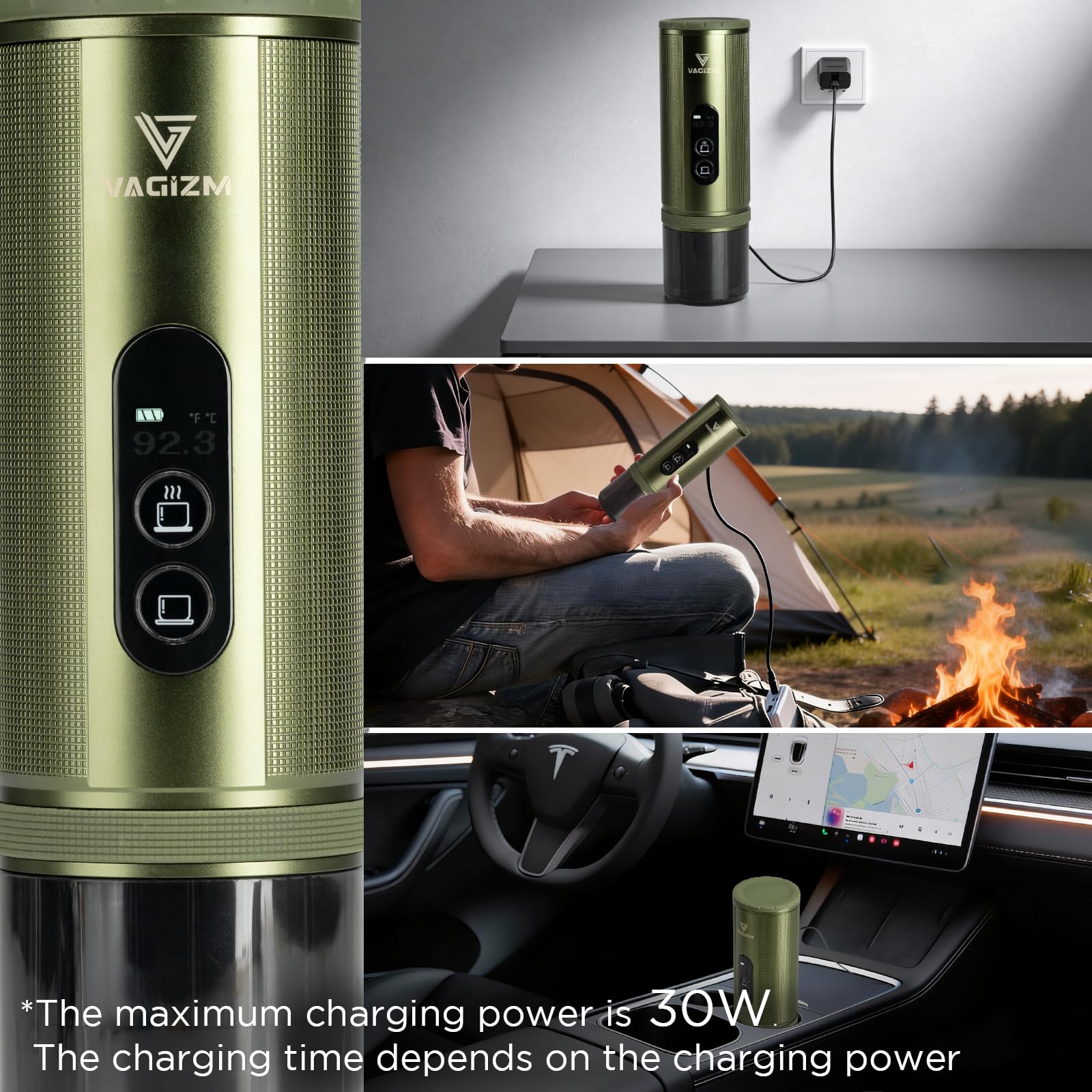 Machine à expresso portable 12V: cafetière de voyage avec chauffe rapide et batterie de 15000 mAh – Jusqu’à 8 tasses pour le camping, les voyages et la conduite en voiture (verte)