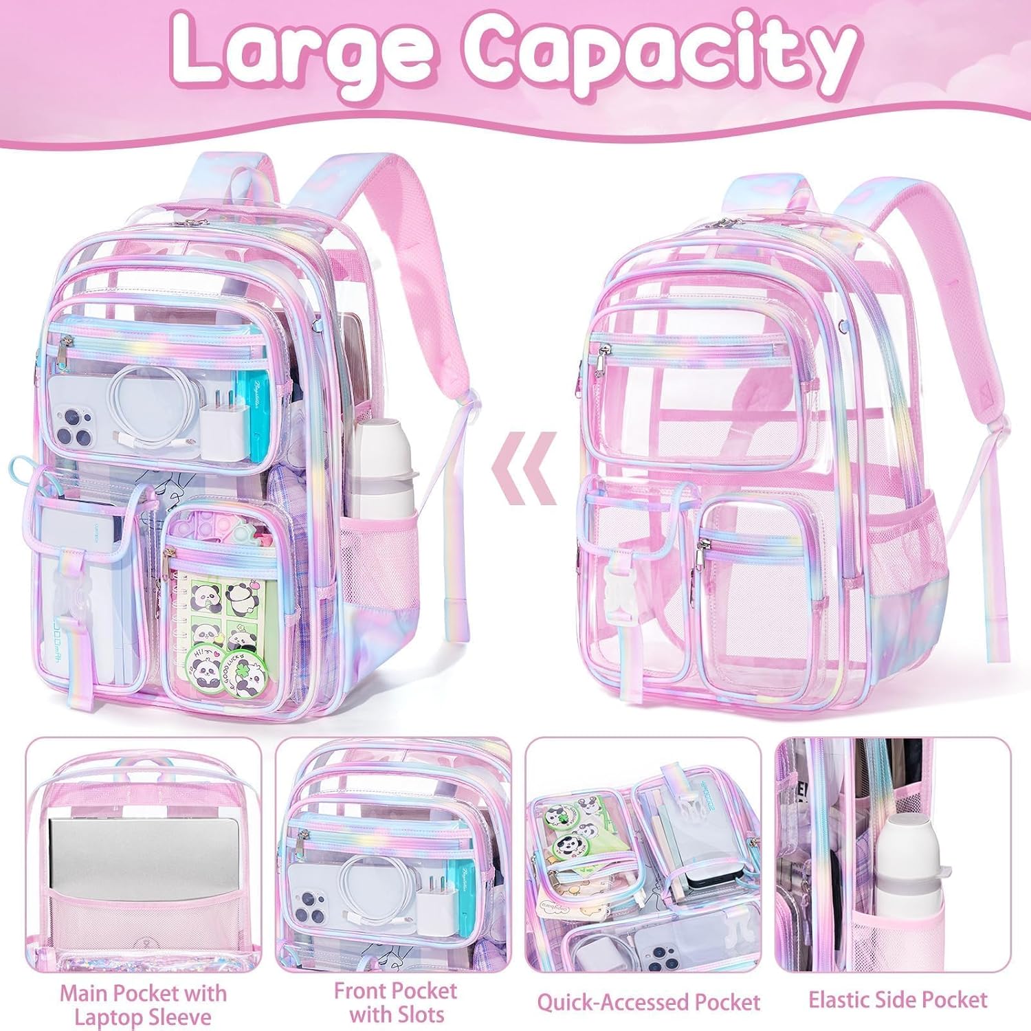 Fimibuke Clear Backpack for Boys, 3PCS Heavy Duty PVC Transparent Boys Backpack with Lunch Box & Pencil Case, School Stadium Event Approved Toddler School Bookbag for Preschool Kindergarten Elementary