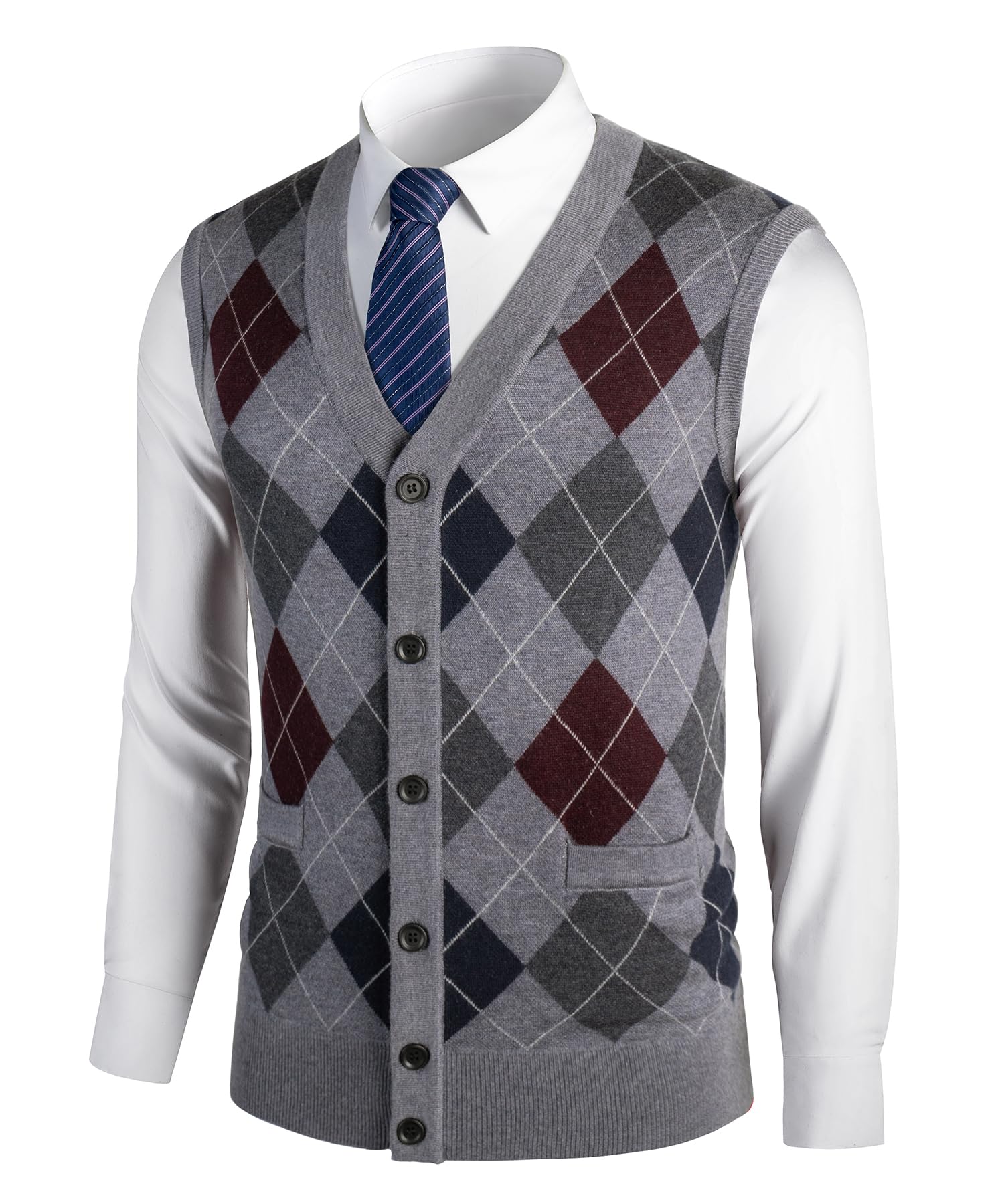 Pulls et Gilet Tricot pour Homme Classique Cardigan sans Manches Argyle Maille Épais Pull-Over Chemise Tricoté Débardeurs avec Bouton d'automne Hiver