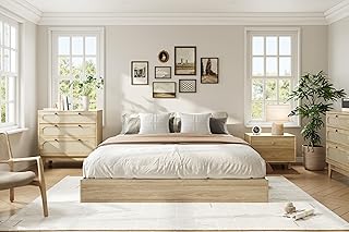 Queen Size Wooden Platform Bed Frame, Floor-Standing Bed Frame with Wood...