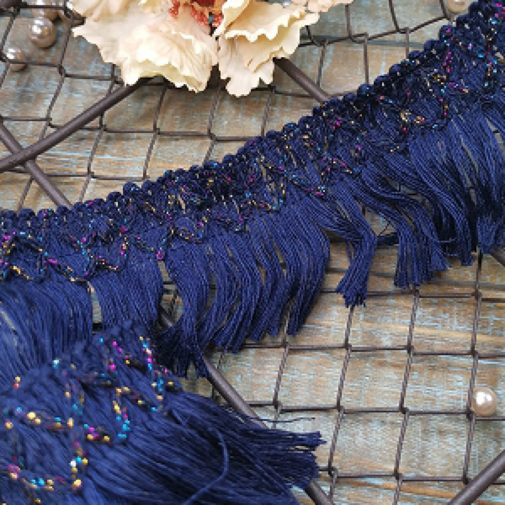 Typ: pleciona frędzelowa lamówka, Frędzle Tassel Fringe Różowy Granatowy 1 jard(Navy Blue)