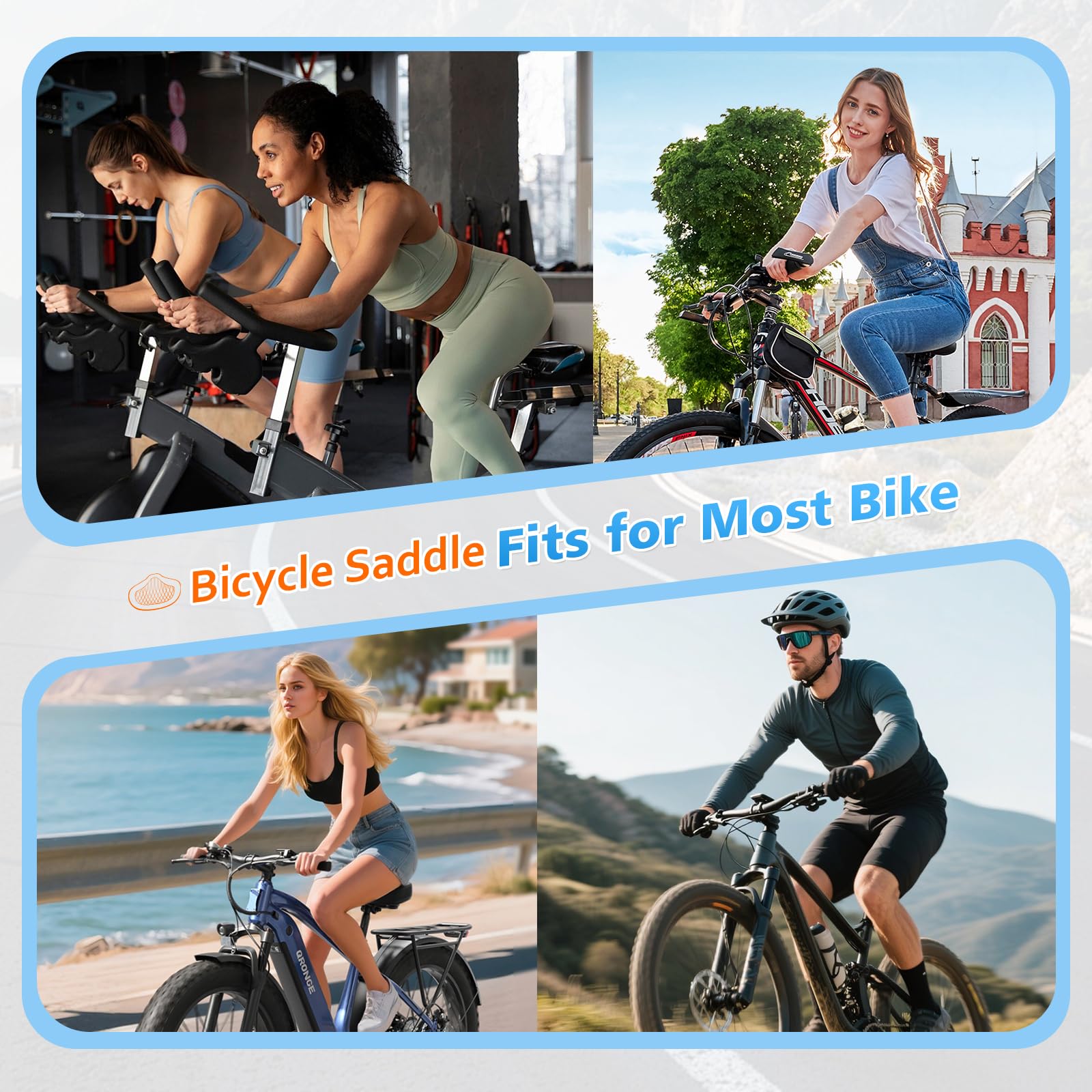 ROADNADO Sella per bici senza naso per uomini e donne, comoda, antiscivolo, impermeabile, sovradimensionata, extra larga, imbottita, cuscino per sellino per bicicletta Peloton Exercise Cruiser City