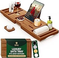 Royal Craft Wood Premium Expandable Bamboo Bathtub Tray - Adjustable Bath Caddy Shelf for Spa Relaxation, Reading & Wine