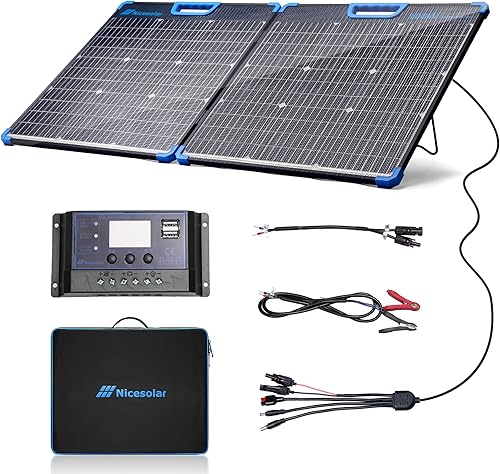 Nicesolar Kit de panel solar portátil de 100 W peso del panel solar extremadamente ligero 626 libras panel solar plegable para estación de energía