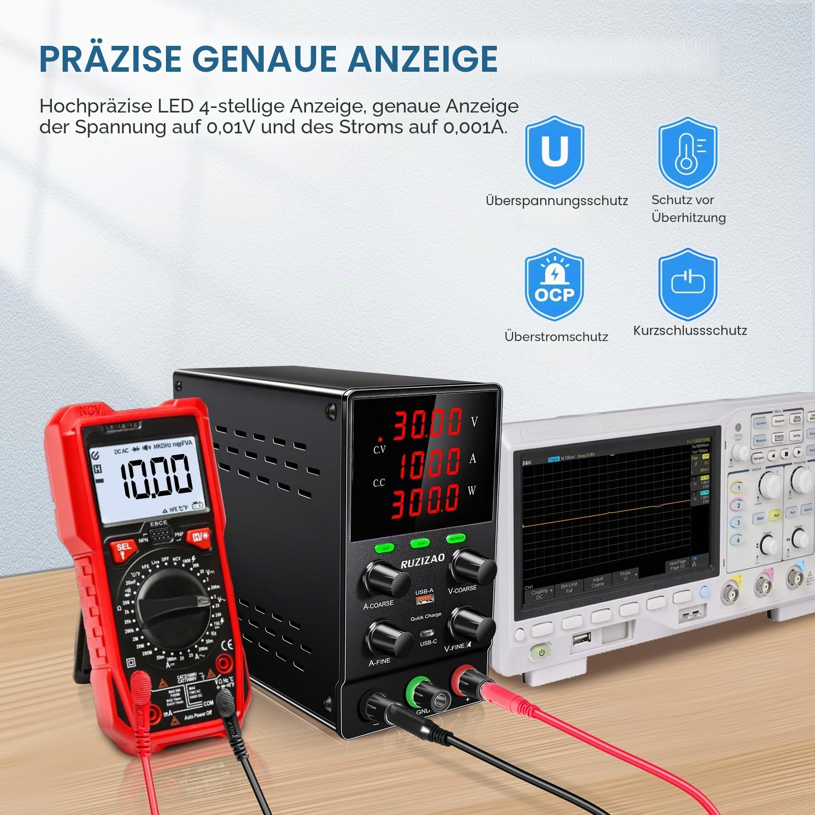 Labornetzteil 30V 10A 300W Labornetzgerät Labor DC-Stromversorgungen Regelbar Variablen Schaltnetzteil Geregeltes OCP OVP Funktion Ausgangsschalter