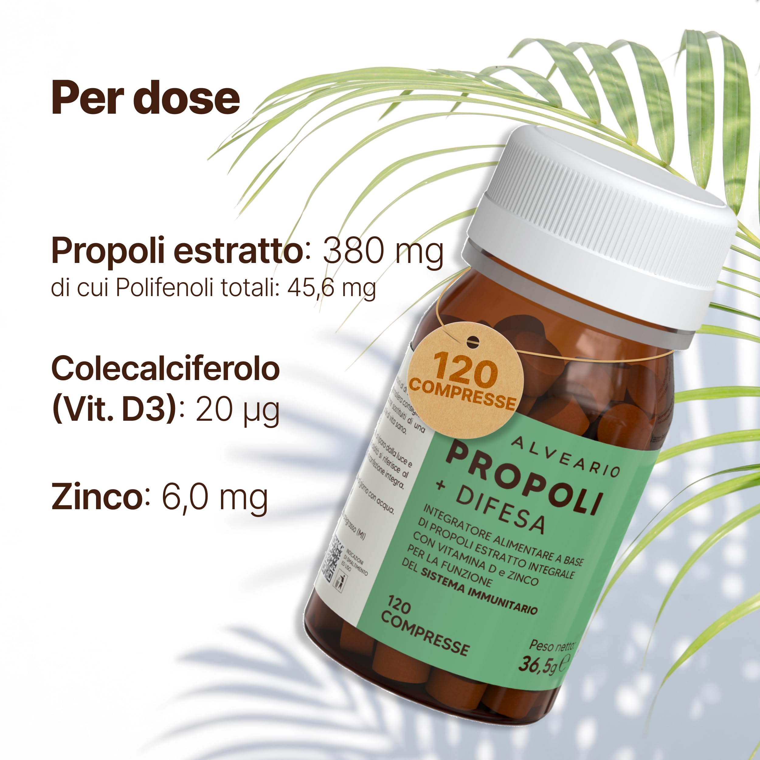 ALVEARIO Propoli + Vitamina D e Zinco | Rafforza Difese immunitarie 120 compresse adulti e bambini | Protegge dal Mal di Gola, Allevia la Stanchezza Fisica e Mentale