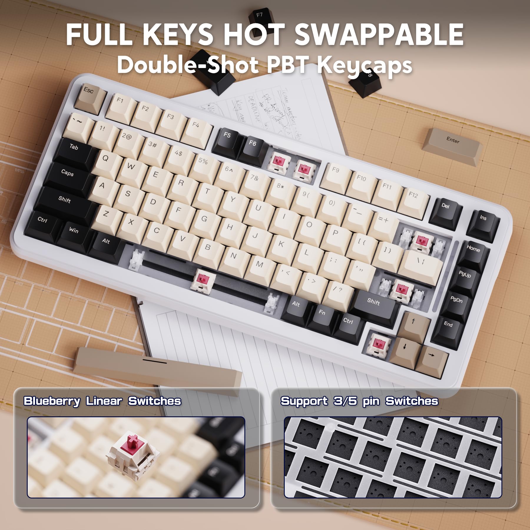 ATTACK SHARK M86 Klawiatura Mechaniczna Gasket, 75% Tri-Mode (BT/2.4G/USB-C) Bezprzewodowa Klawiatura Do Gier RGB, Klawiatura z Możliwością Wymiany Na Gorąco, Przełączniki Liniowe, 4000mah-Biały Ser