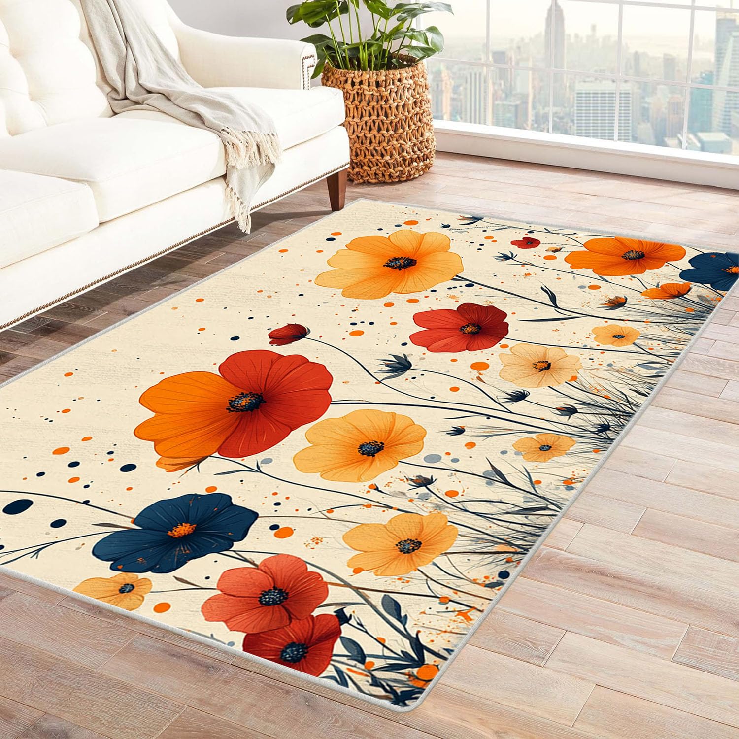 Tapis de couloir 3D antidérapant à fleurs pour salon
