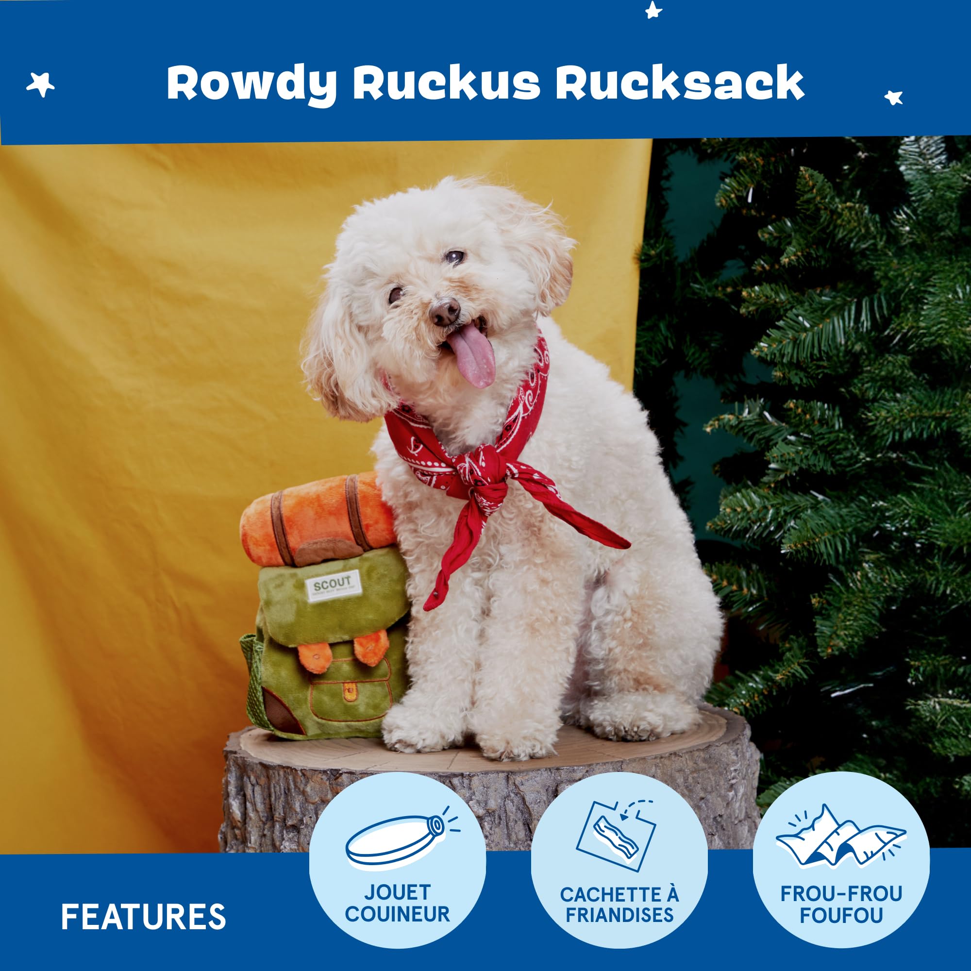 BARK Scout Camping Sac à dos en peluche pour chien Vert et orange Taille S/M