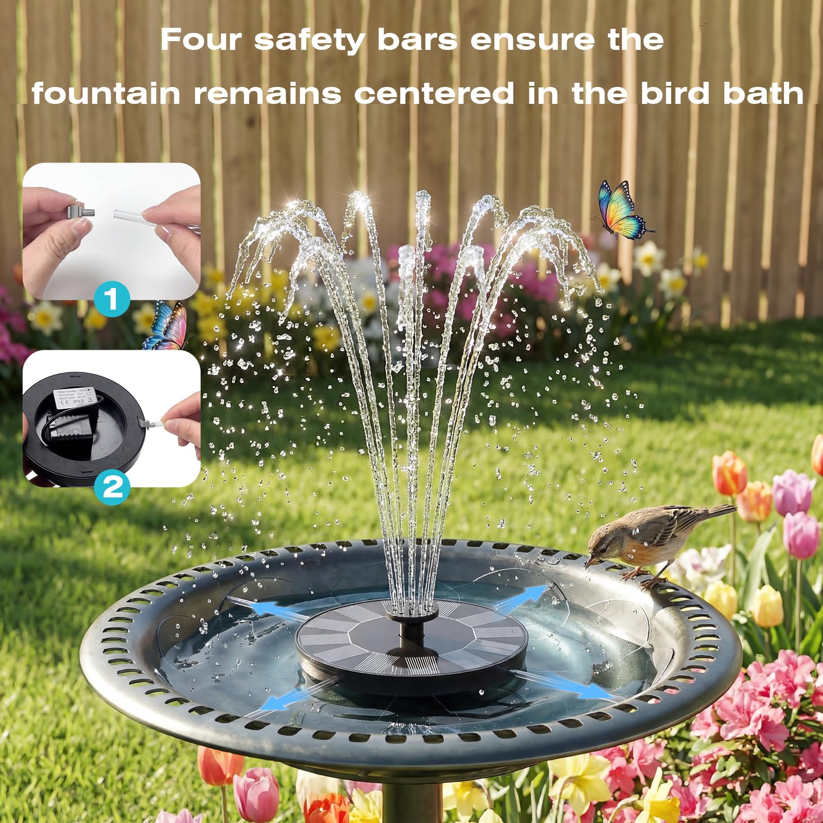 AMZtime Solar Water Fountain for Bird Bath, Outdoor, Pond Pump with 6 Water Features, and Floating Fountain Pump for Gardens, Ponds, and Bird Baths — view 5