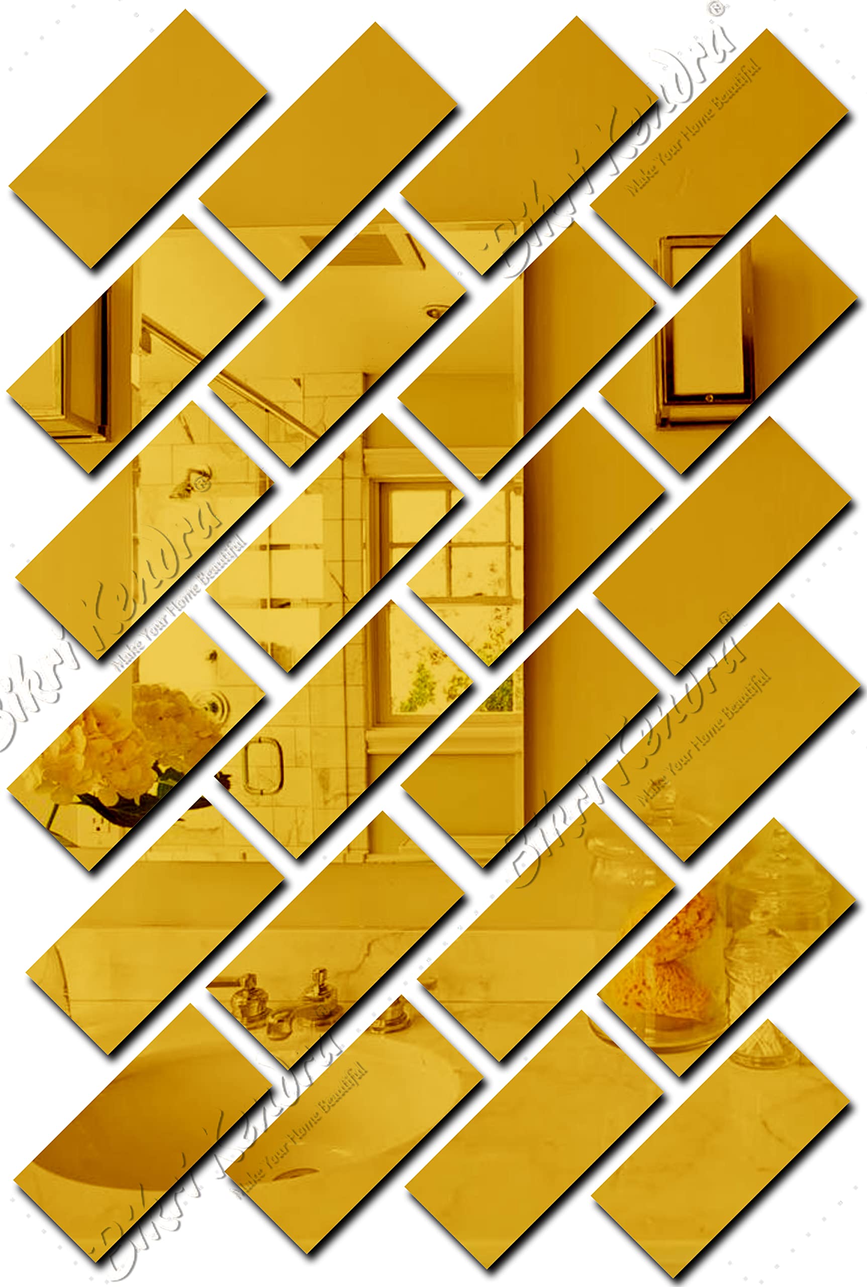 Bikri Kendra - Big Rectangle 25 Golden 3D Wall Mirror Stickers Decorative Acrylic Wall Sticker