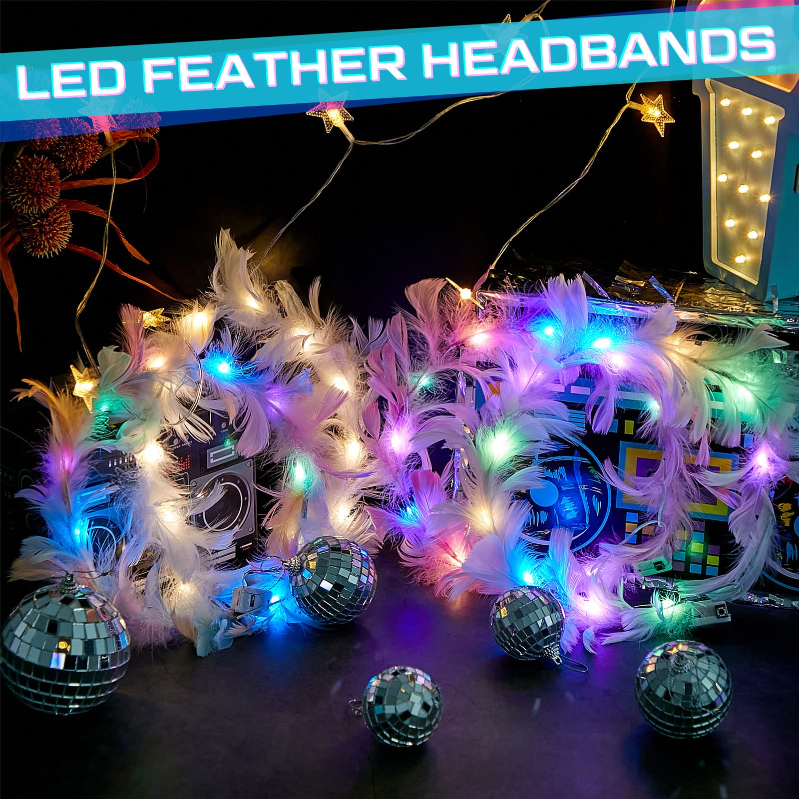 Amazon.com: Taiyin 20 Pieces LED Feather Crown Headbands  display picture 2