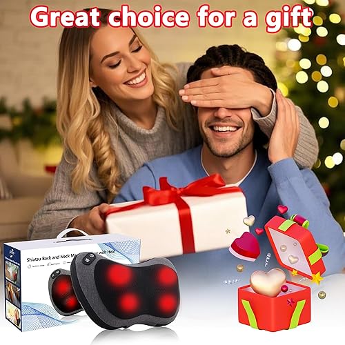 Miniatura 7 de Shiatsu Masajeador de cuello y espalda con calor, almohada de masaje de tejido profundo para alivio del dolor de cuello, espalda y hombros, diseño