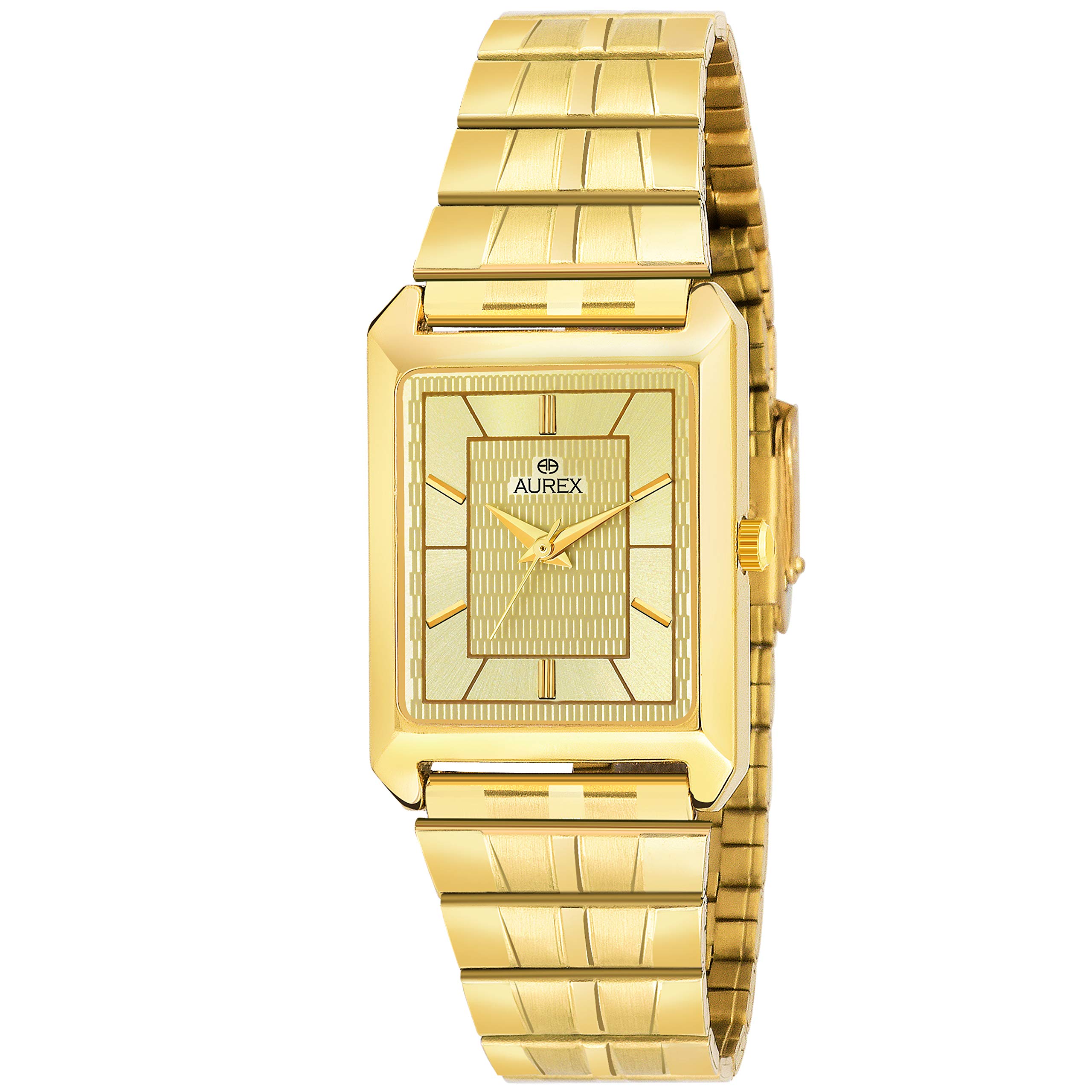 AUREX Gold Plated Golden Dial Square Shaped Metal Bracelet Luxury Watch for Men/Boys (AX- AX-GSQ7007-GLG) (B07RTSGL75) Amazon Price History, Amazon Price Tracker