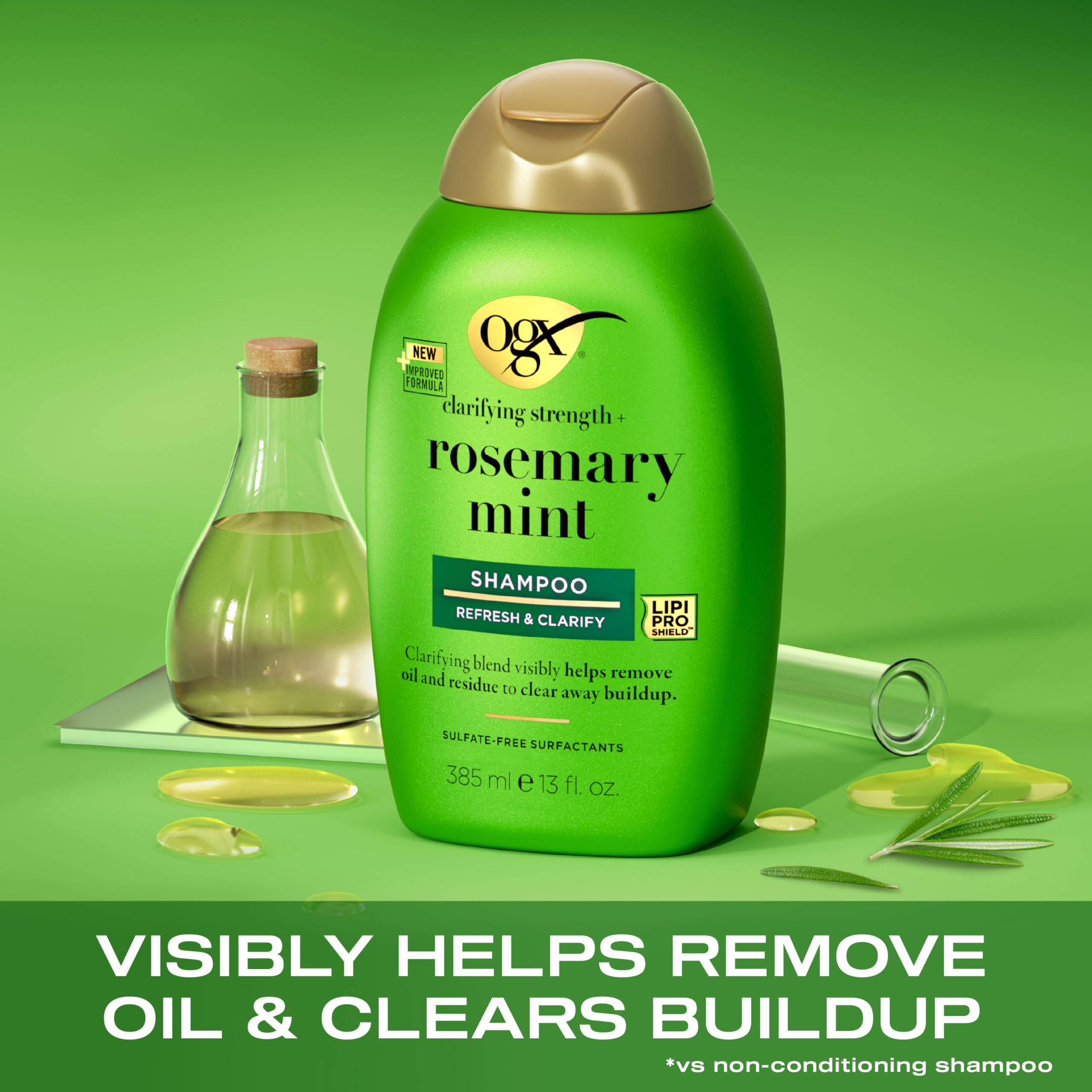 OGX Refreshing Scalp with Rosemary Mint Shampoo, Clarifying Blend to Remove Excess Oil and Residue, Clears Away Buildup - Image 2