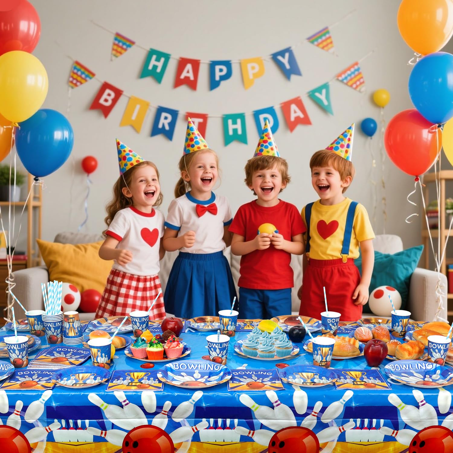 Decorazioni per feste di bowling – Accessori da tavola per feste di compleanno inclusi piatti, bicchieri, tovaglioli, tovaglie, cannucce – per 20 persone