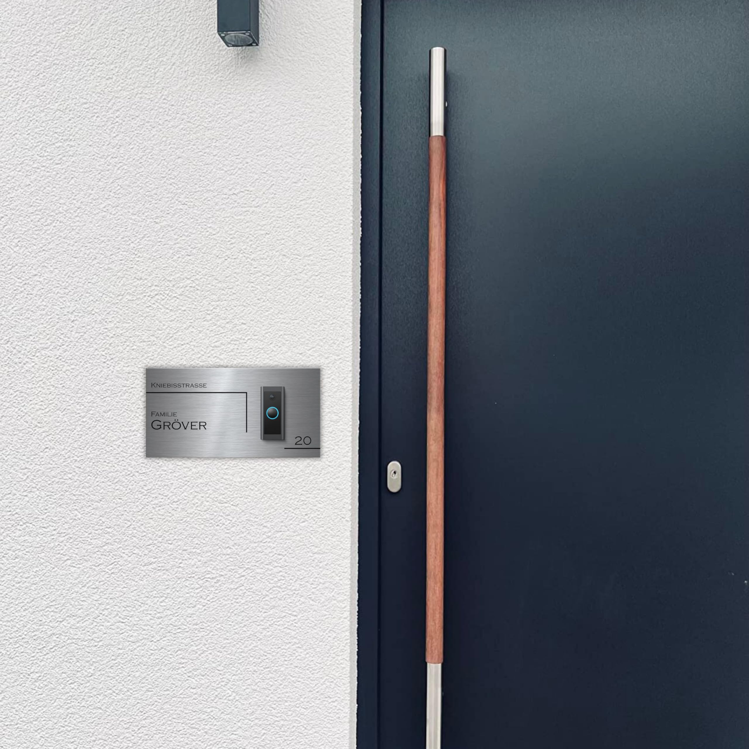 Hochwertiges Klingelschild für Eufy Dual S330 Video Türklingel - personalisiertes Namensschild aus Edelstahl mit Gravur | hochwertiges Funkklingel Zubehör