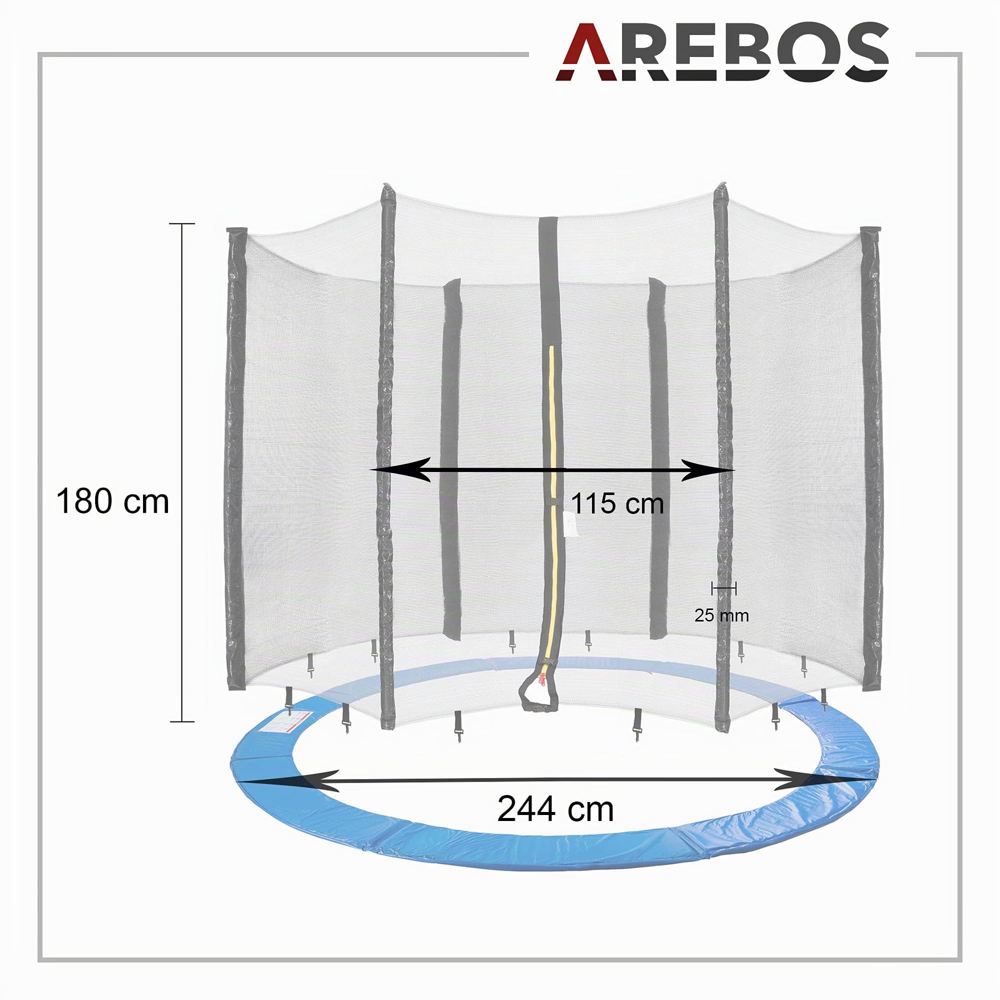 Arebos Coussin de Protection pour Trampoline + Filet / 244, 305, 366, 396, 430, 460 et 490 cm