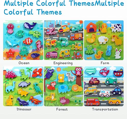 Miniatura 4 de MUSCELL Rompecabezas de madera para niños pequeños a partir de 3 años, 10 piezas de dinosaurios de madera a todo color, rompecabezas de aprendizaje