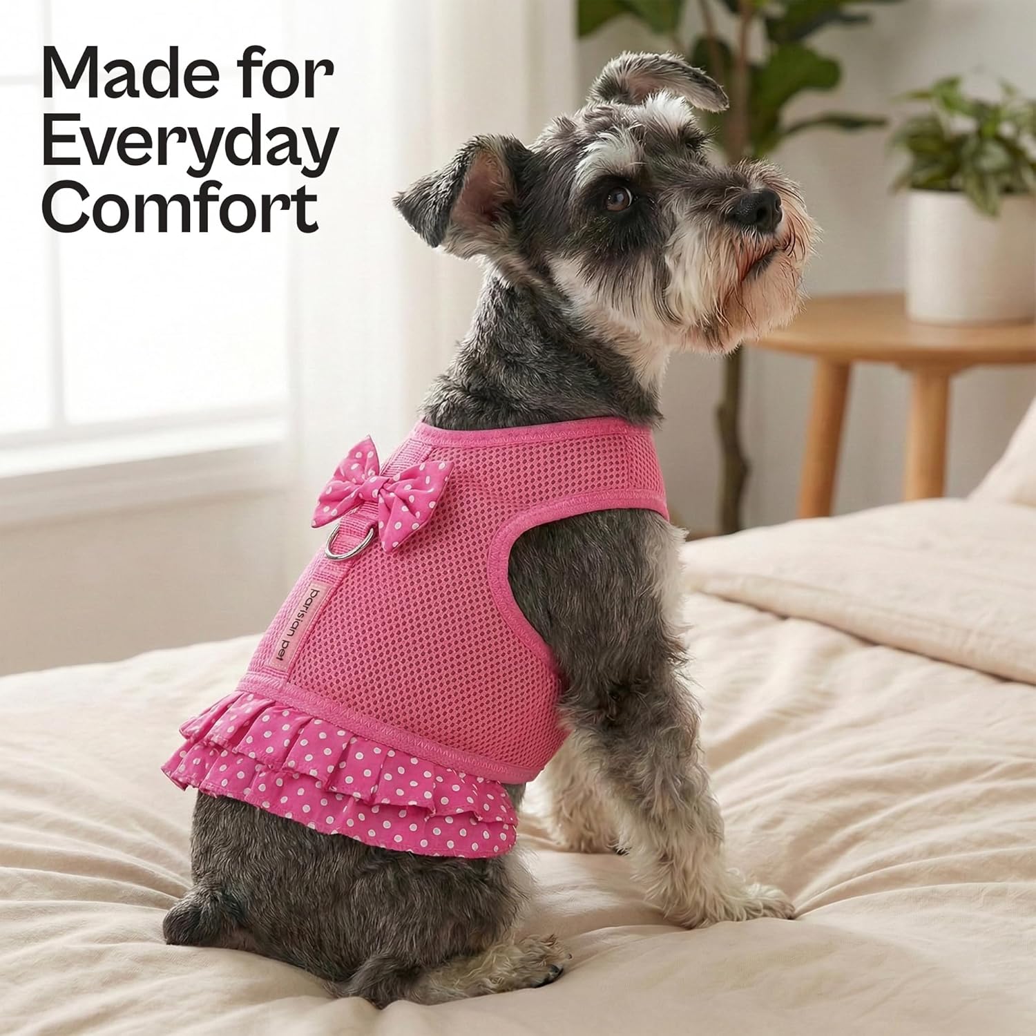 Parisian Pet Step in Dog Harness - 100% Mesh Fabric Pink Girl Dog Harnesses - Soft Fully Padded, No Pull Dog Vest Harness Dress - Puppy Harness - Dog Harness Large Sized Dog - L