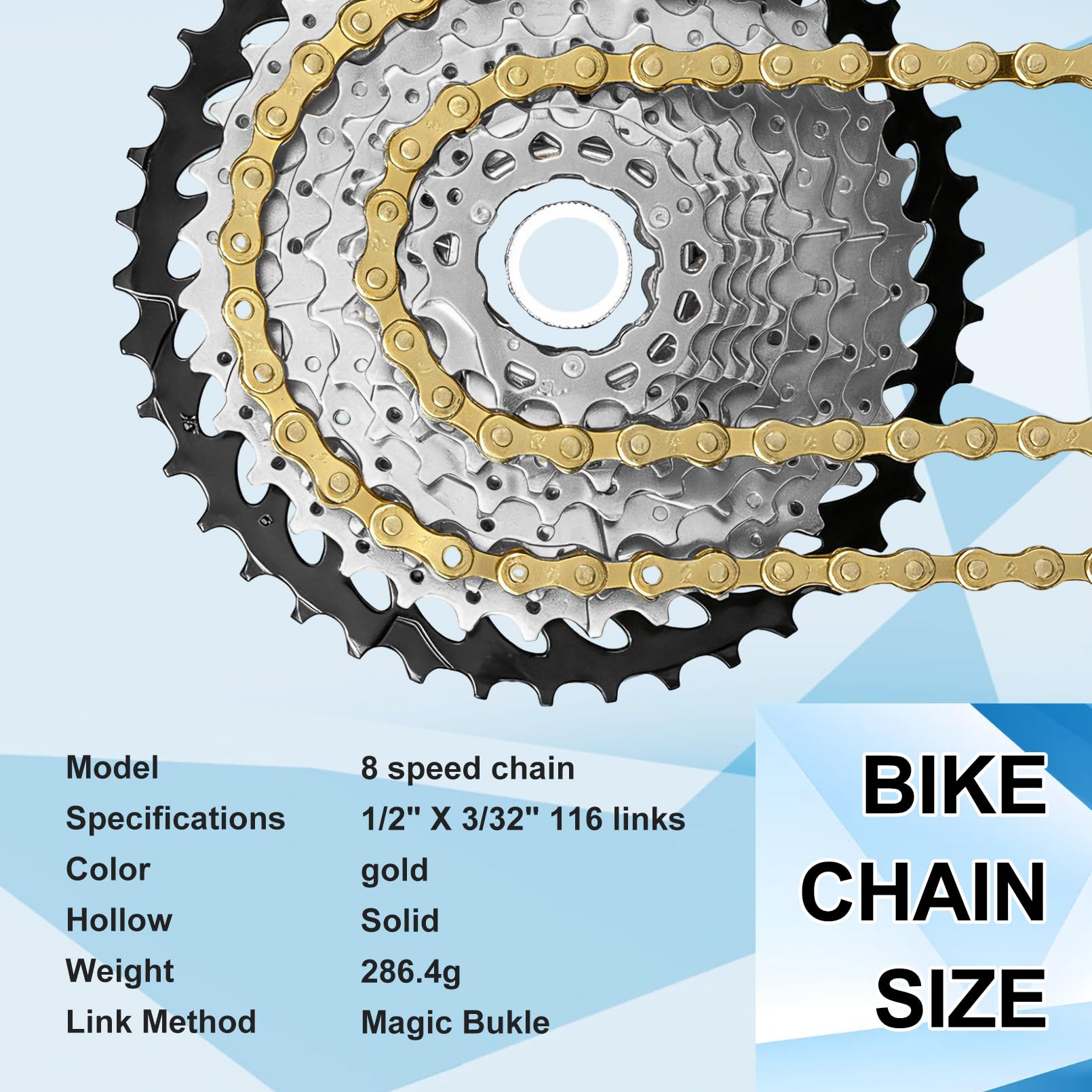 Złote łańcuchy rowerowe, 6, 7, 8 biegów, 1,27 cm x 3/32", 116 ogniw, do rowerów szosowych, górskich, składanych