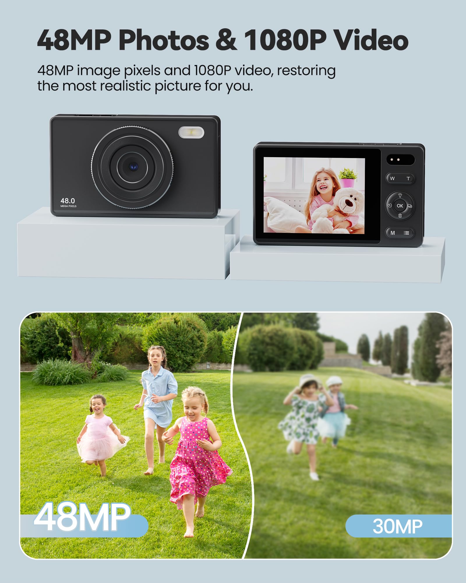 Macchina Fotografica Digitale Fotocamera con Scheda 64GB: 16X Zoom 48MP Videocamera Autofocus 1080P Vlog Camera 2 Batteria Fotocamera Compatta per Adolescenti Adulti