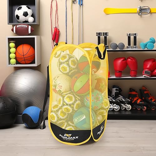 Miniatura 5 de PodiuMax Mochila y organizador de almacenamiento de pelotas de fútbol, correa de hombro ajustable, bolsa deportiva con pelotas de baloncesto,