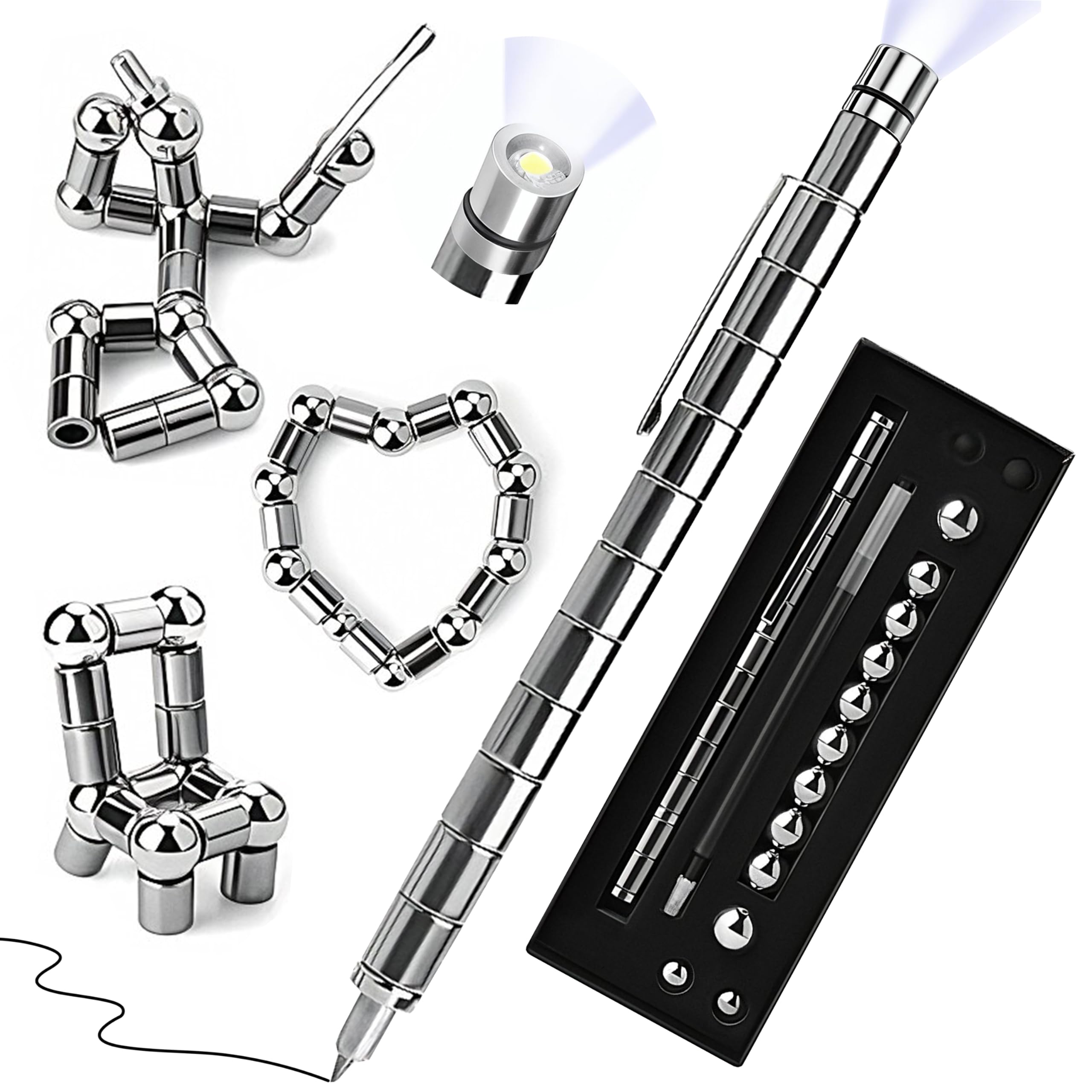 Crafties Gifts for Men Magnetic Fidget Pen | Father s Day Gifts From Daughter Son, Dad, Teens Him & Her | Stress Relief Best Friend Gadget Useful Pens (Silver)