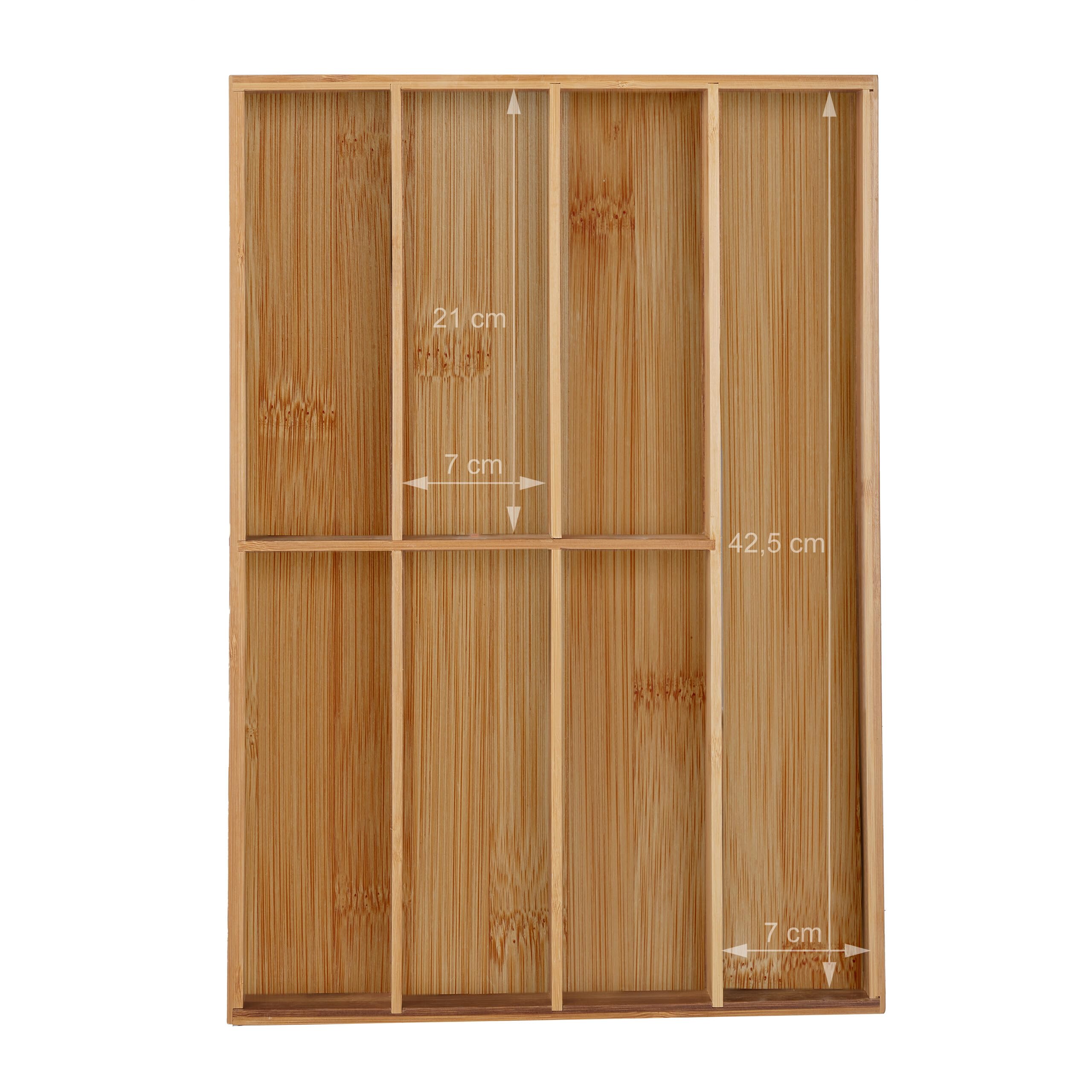 Relaxdays Portaposate da Cassetto, bambù, 7 Scomparti, Divisore Posate e Utensili da Cucina, 4,5x30,5x44,5 cm, Naturale