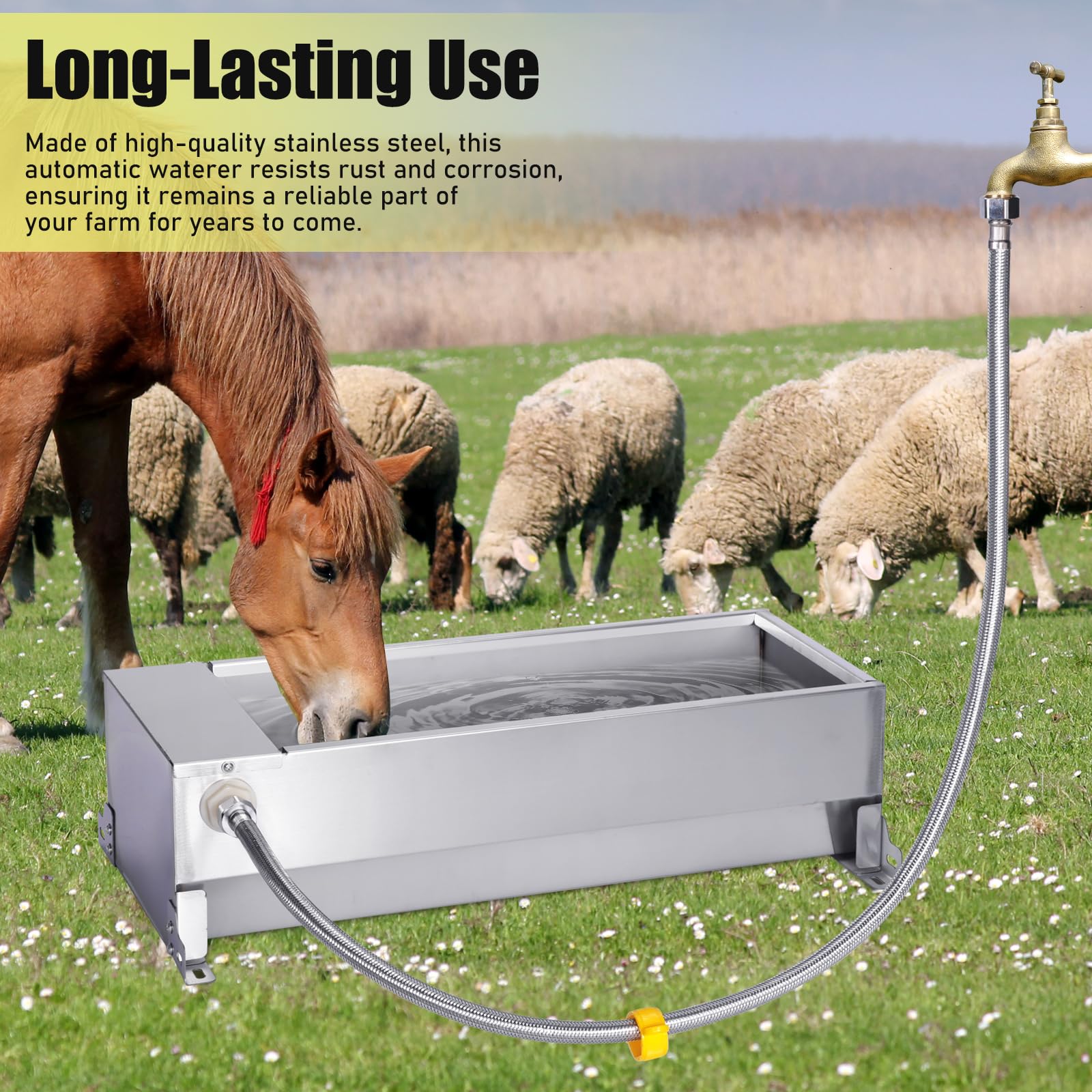 Abbeveratoio Automatico per Cani, Abbeveratoio per Cani in Acciaio Inox di Grande Capacità con Tubo Flessibile Intrecciato e Connettore, per Polli, Oche, Anatre, Ecc.