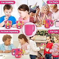 Vista 8 de Lumsburry Taza de café de ladrillo integrada, divertida taza de bricolaje con bloques de construcción creativa para niños, hombres y mujeres, Rosa
