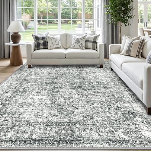 CAPALOCA Machine Washable Rugs Nursery Rug 8x10 Cute Girl Non Slip Low Pile Water Repellent Soft Print Pattern for Bedroom Indoor Decor Kids Playroom Grey