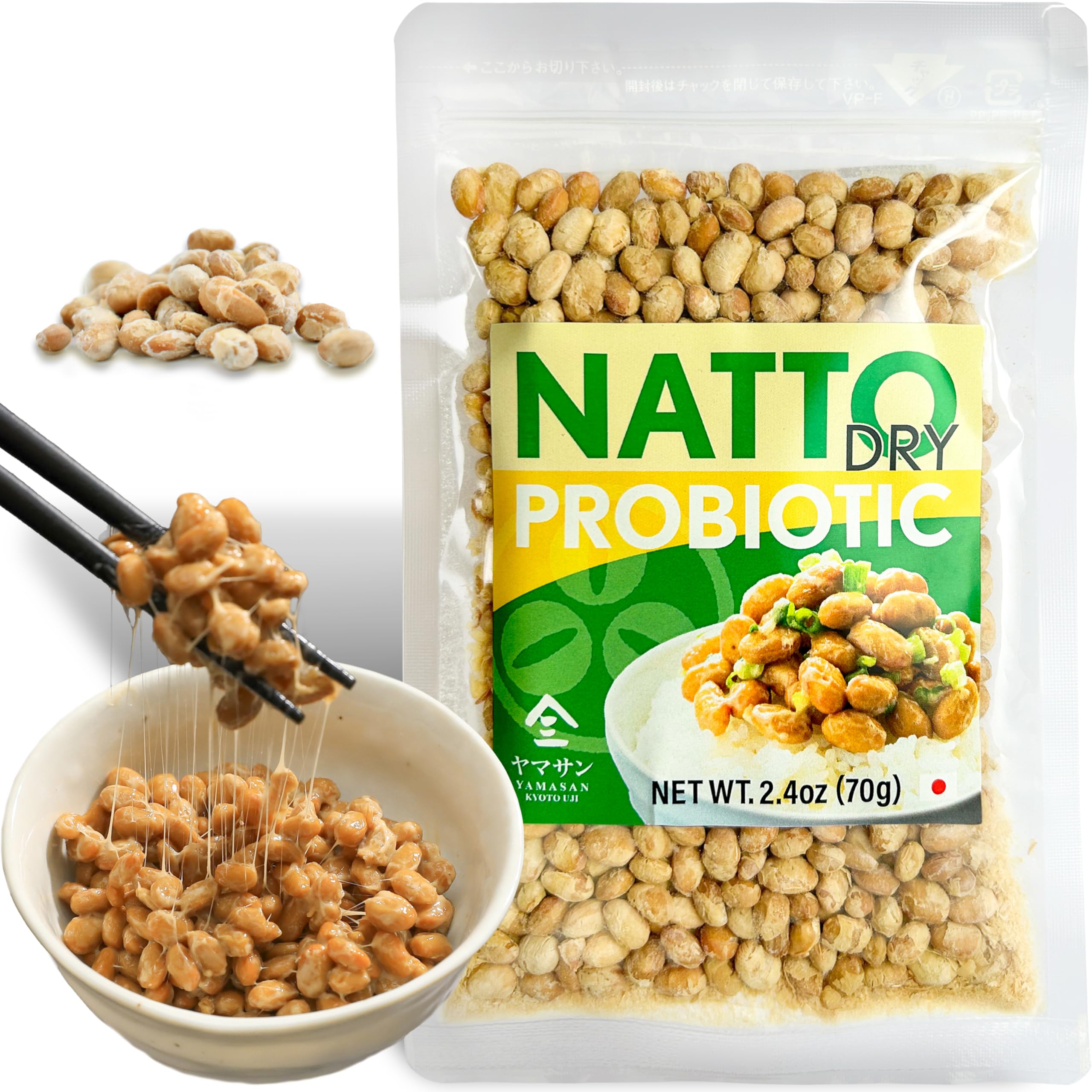 YAMASAN KYOTO UJI Japanese Natto Fermented Soybean, Freeze-Dried Natto Beans, Japanese Probiotic and Prebiotic Superfood - Vitamin K, Low Sodium, Non-GMO, Vegan, Made in Japan (70g)