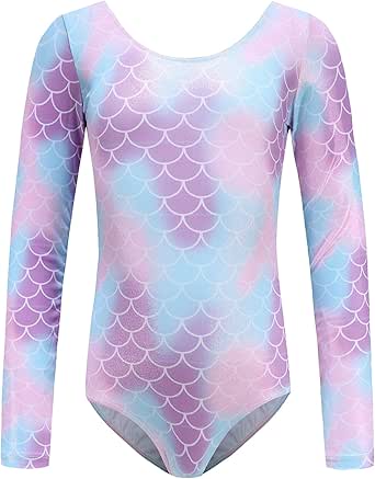 Renvena Kids Girls One Piece Gymnastics Leotard Long Sleeve Ballet Dance Bodysuit Short Unitard Size 4 14 Pink Leopard 12