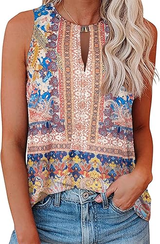 Miniatura 2 de Soesdemo Camiseta sin mangas para mujer, cuello en V, sin mangas, para verano, casual, holgada, para negocios, bonita, floral, básica