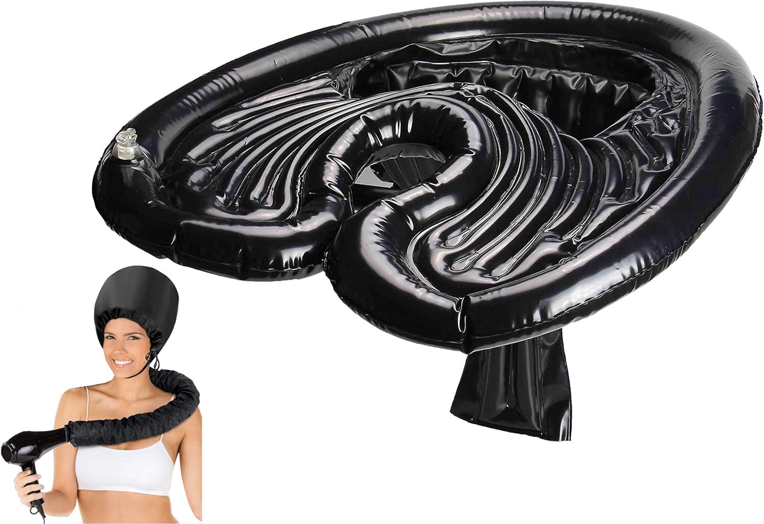 Inflatable Portable Hairwash Basin Home Salon Bundle with Hair Bonnet for Washing, Cutting and Styling Hair at Home in Bed or in Chair Perfect for Elderly, Injured and Pregnant Women : Beauty & Personal Care