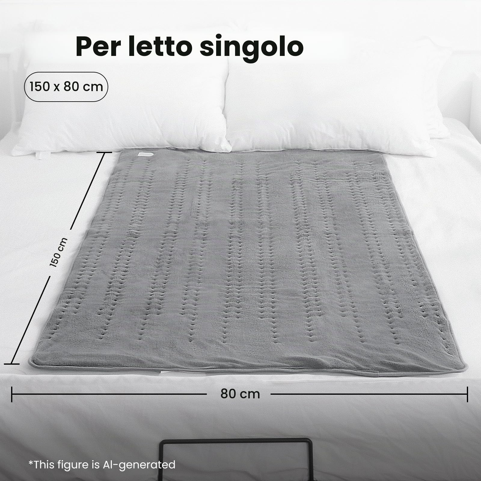 Sottocoperta Elettrica 150 x 80 cm, 10 Livelli di Temperatura e 1-9 Ore di Spegnimento Automatico, Facile Fissaggio su Letto e Materasso, Lavabile in Lavatrice