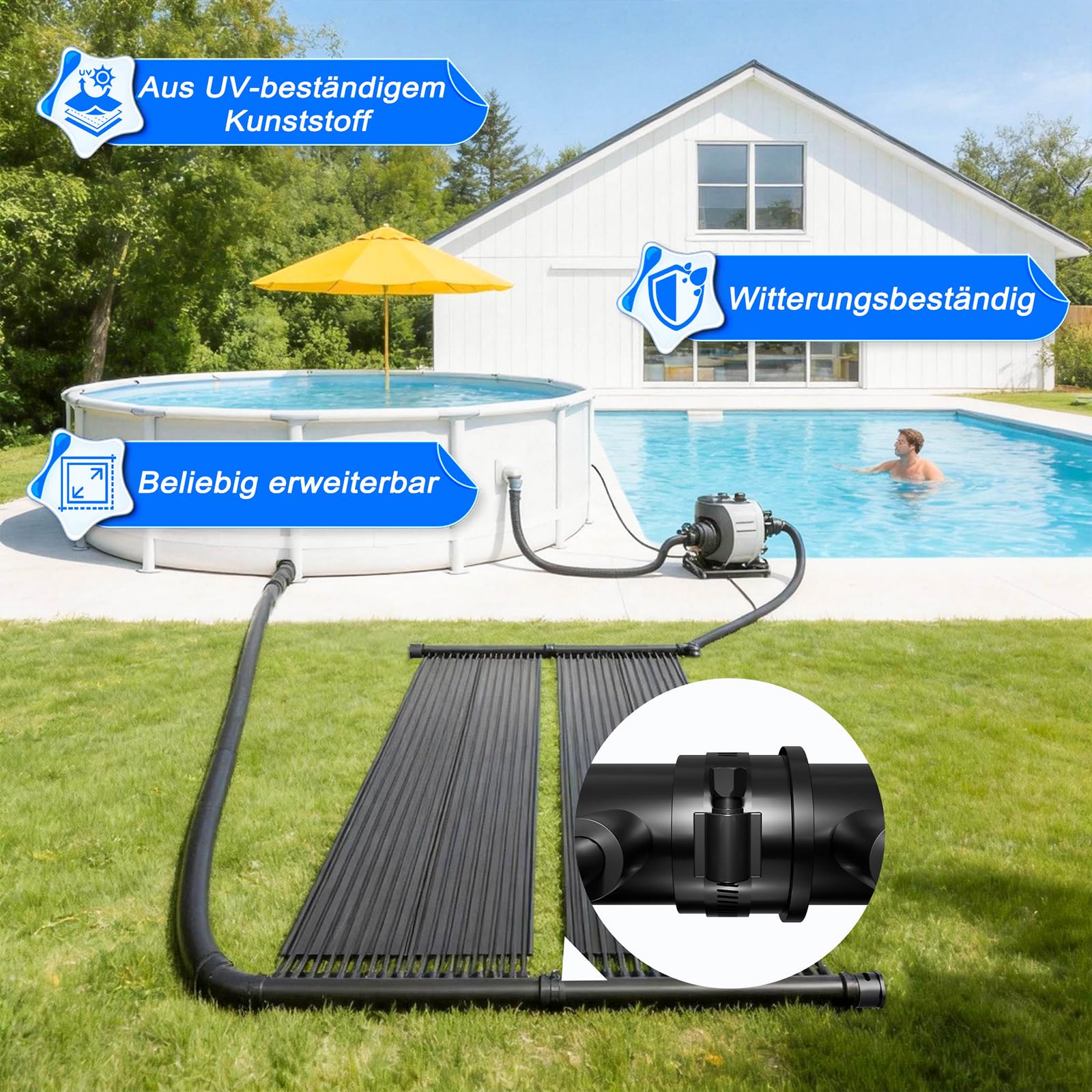 AufuN Panneau solaire de piscine 600 x 140 cm, chauffage solaire pour piscine et piscine, plastique résistant aux UV, extensible à volonté, tapis solaire d'eau chaude pour chauffage respectueux de