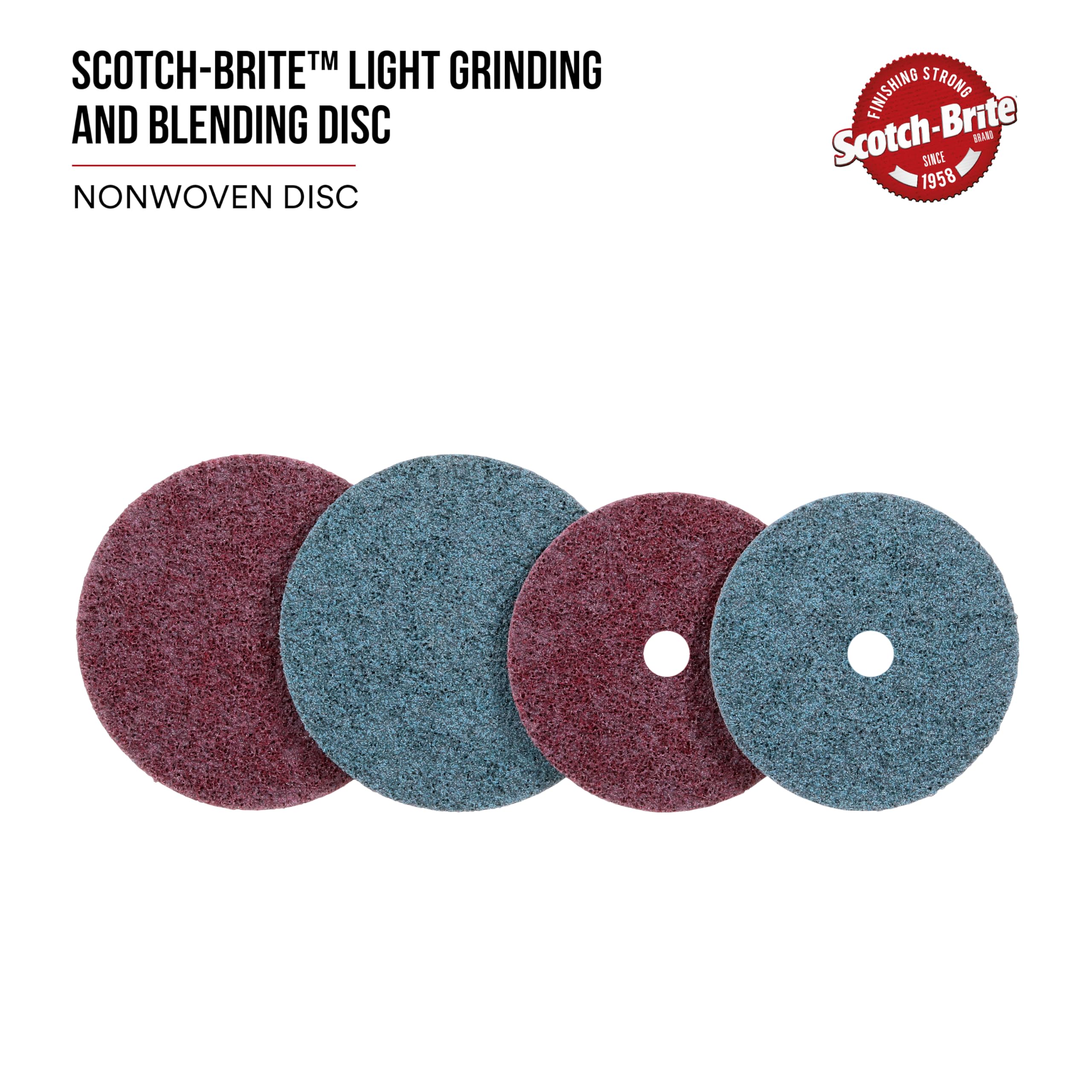 Scotch-Brite (TM) Disco de molienda y mezcla de luz, accesorio de gancho y bucle, cubitro (TM)/óxido de aluminio, muy resistente/grano grueso (varios tamaños), 4-1/2 in x 7/8 in, granate, 50