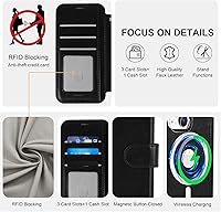 Vista 4 de VANAVAGY Magsafe - Funda tipo cartera compatible con iPhone 13 Mini para carga inalámbrica, de piel sintética, con correa para la muñeca, bloqueo