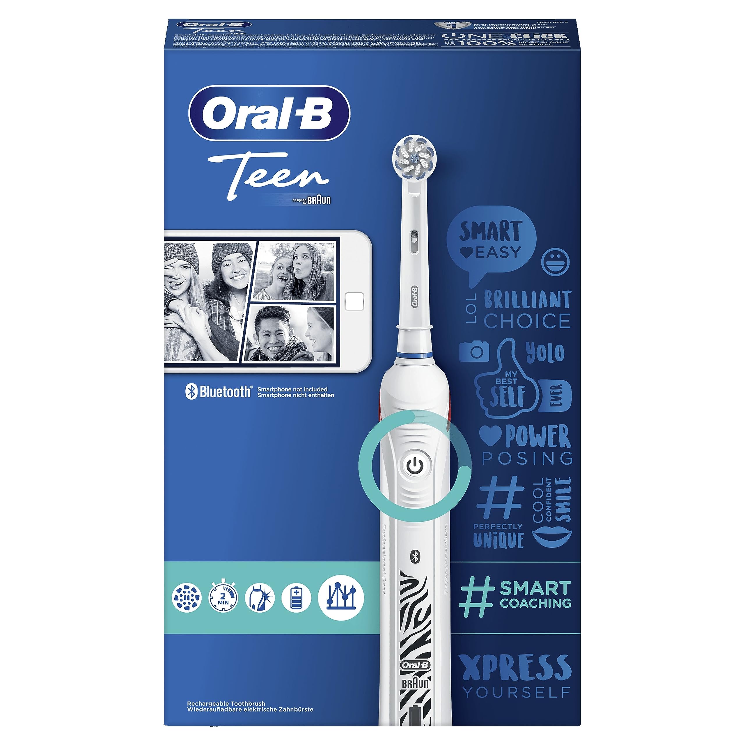 Oral-B Teen Brosse À Dents Électrique Rechargeable Avec 1 Manche Et 1 Brossette, Technologie 3D, Élimine Jusqu’À 100 % De Plaque Dentaire