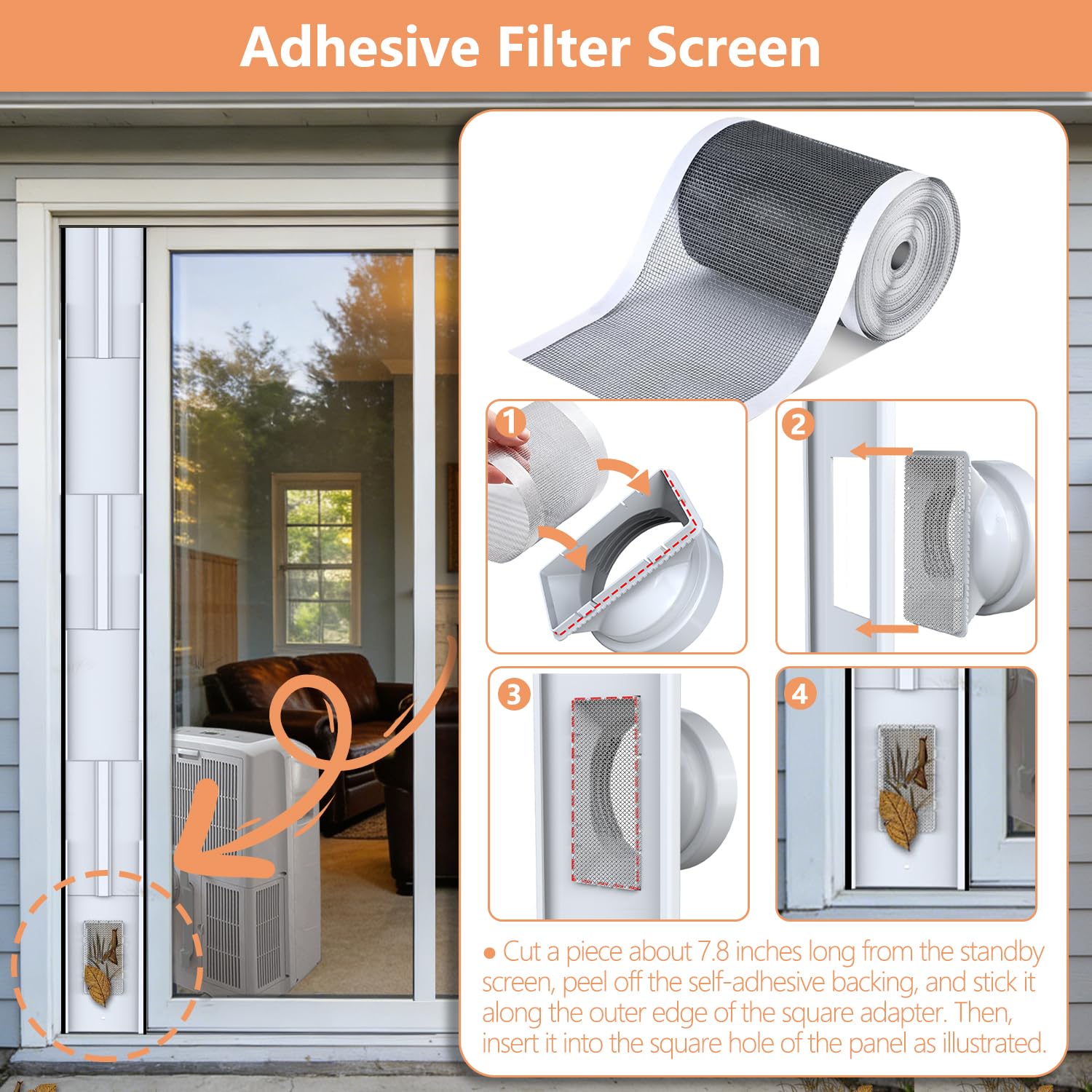 240cm Joint de porte pour climatiseurs mobiles avec Adapt Universel 13/15cm, 1 m Filtre DIY & Joint pour Climatiseur Mobile/Déshumidificateur sur Portes/Fenêtres